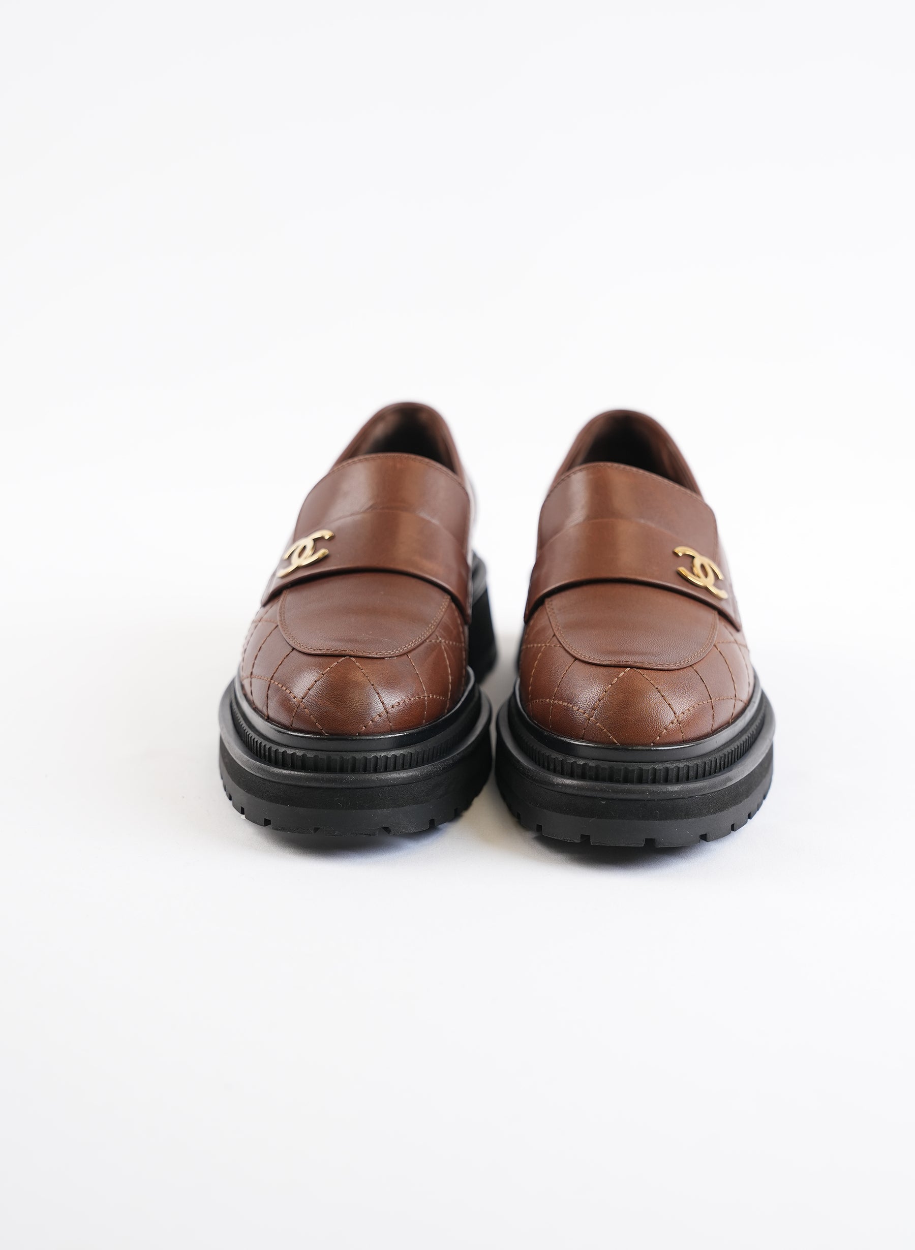 Chanel Calfskin Quilted Interlocking CC Logo Loafers