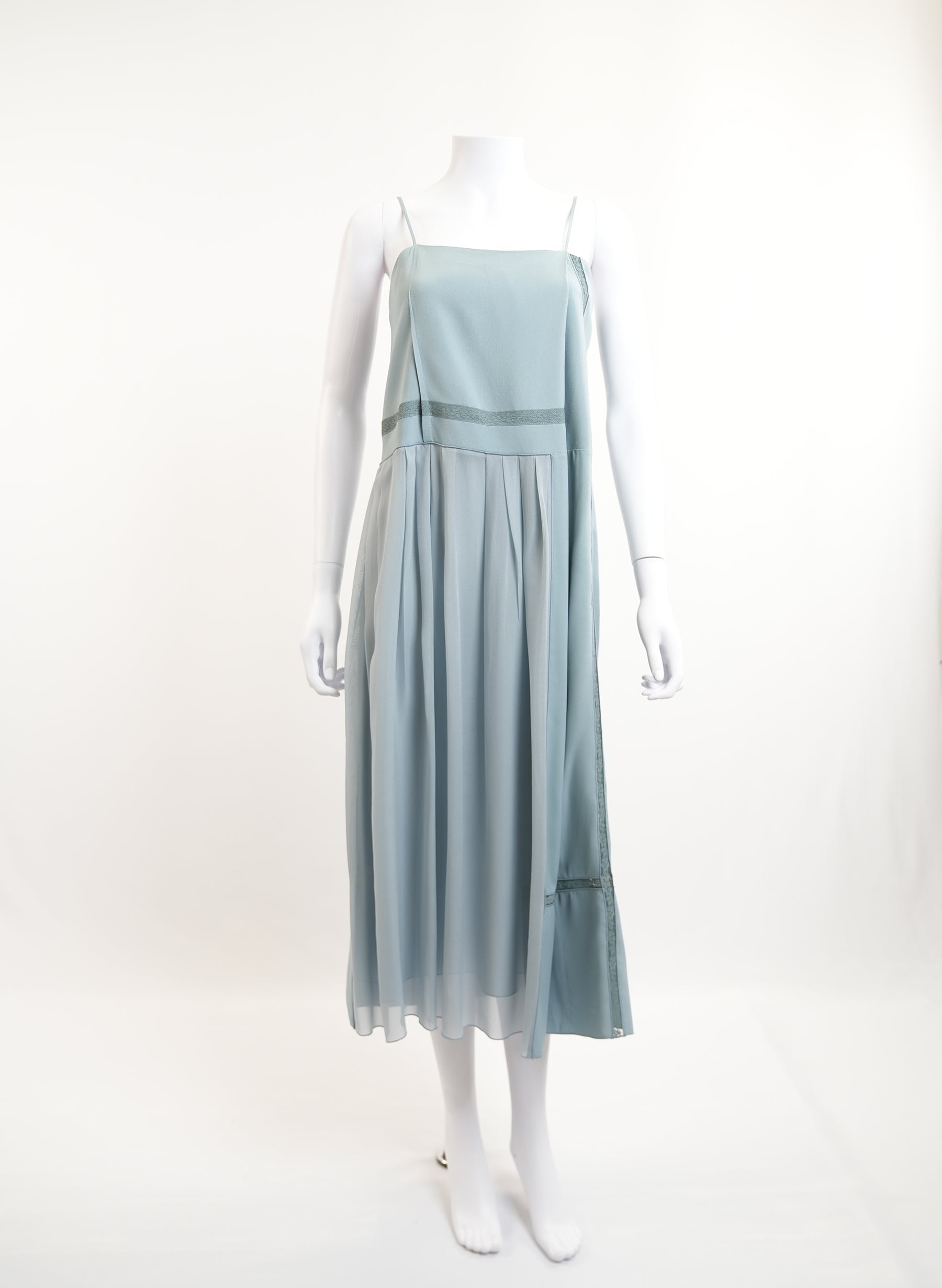 Chloe Lace Trimmed Pleated Crepe Dress