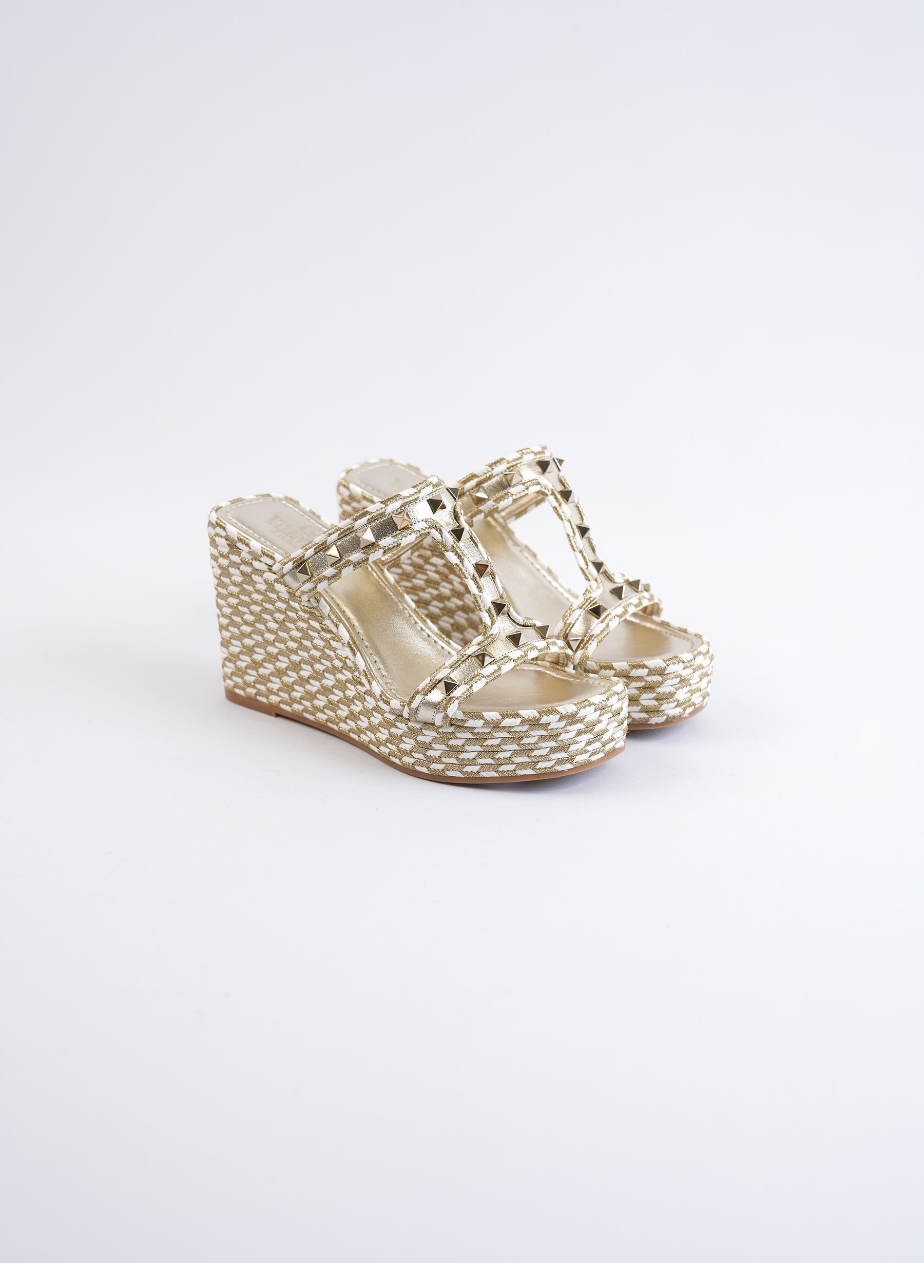 Valentino Rockstud Laminated Nappa Wedge Sandles