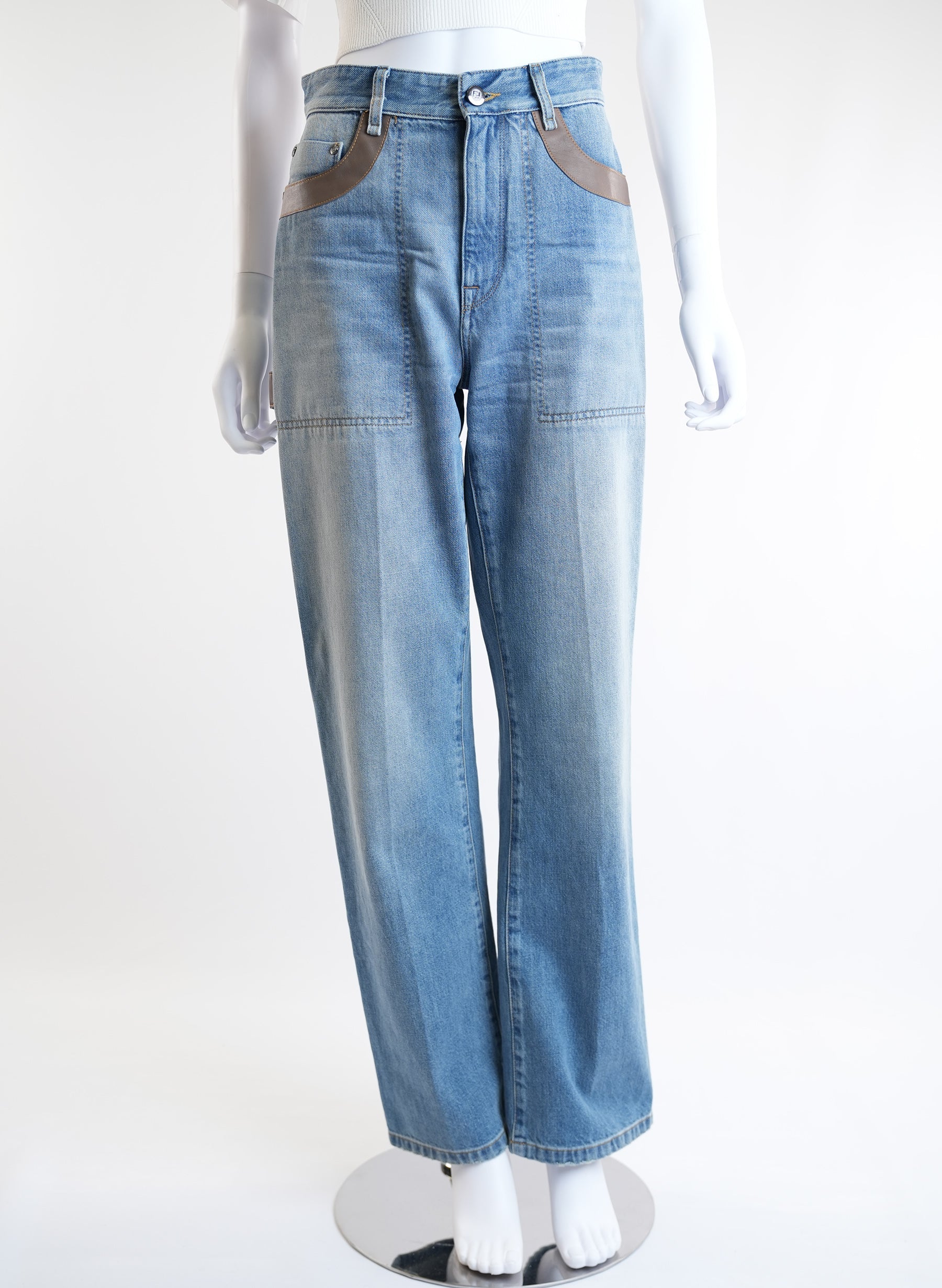 Fendi Contrast Detail Straight Leg Jeans