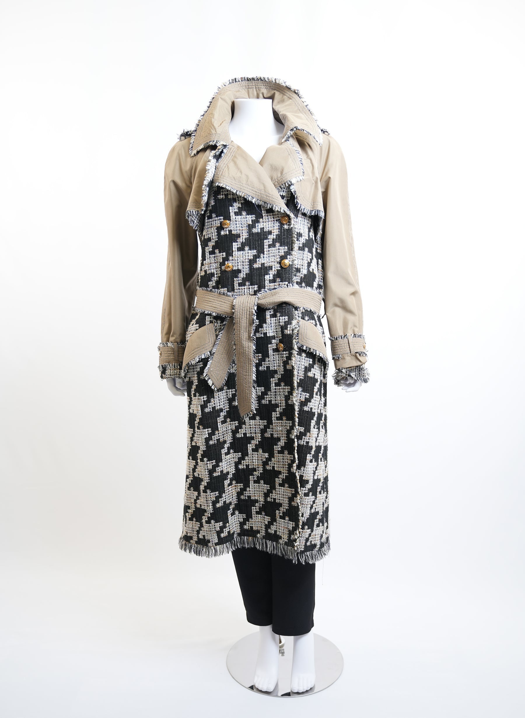 Chanel 2005 Runway Tweed Houndstooth Trench Coat