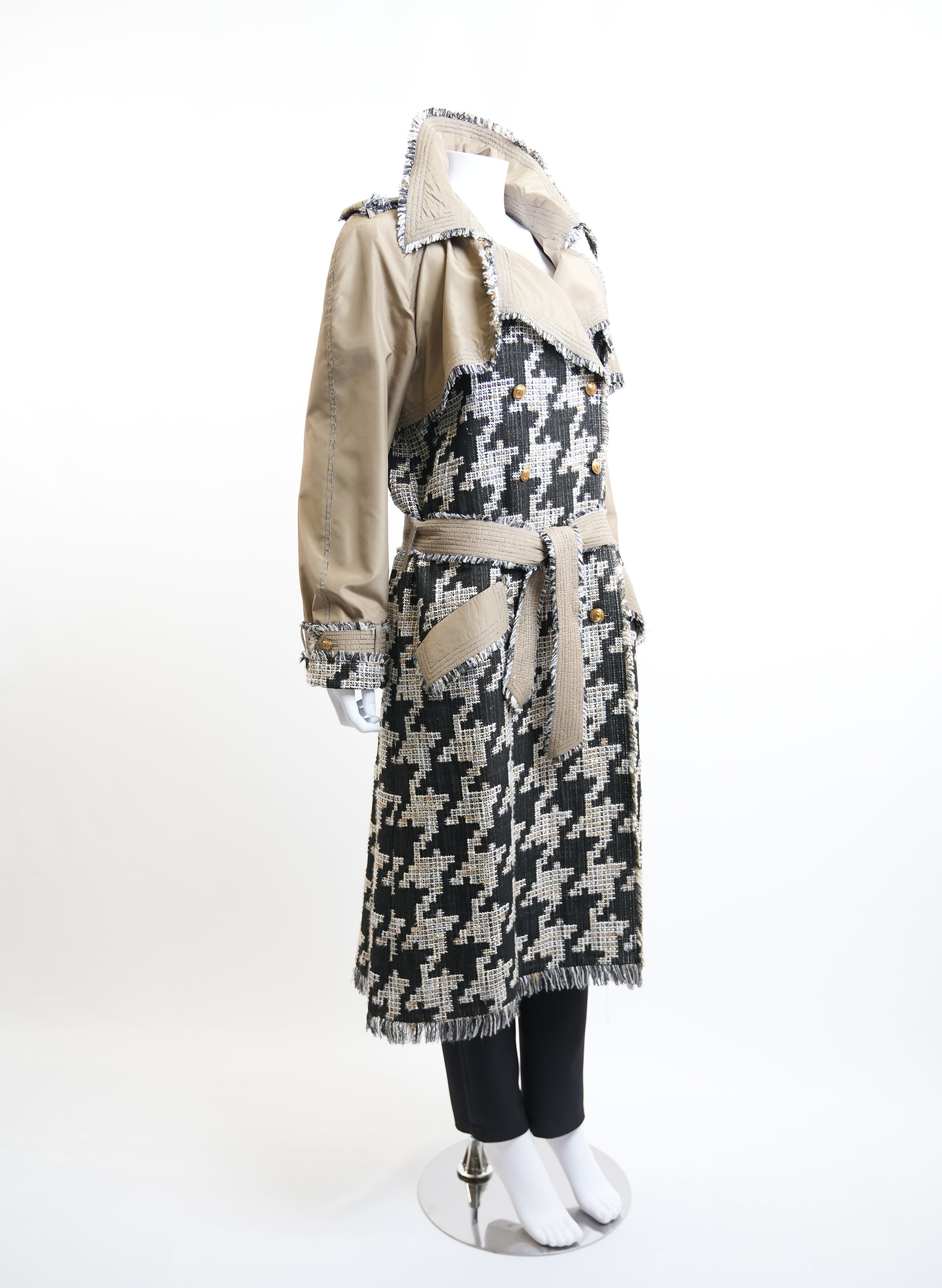 Chanel 2005 Runway Tweed Houndstooth Trench Coat