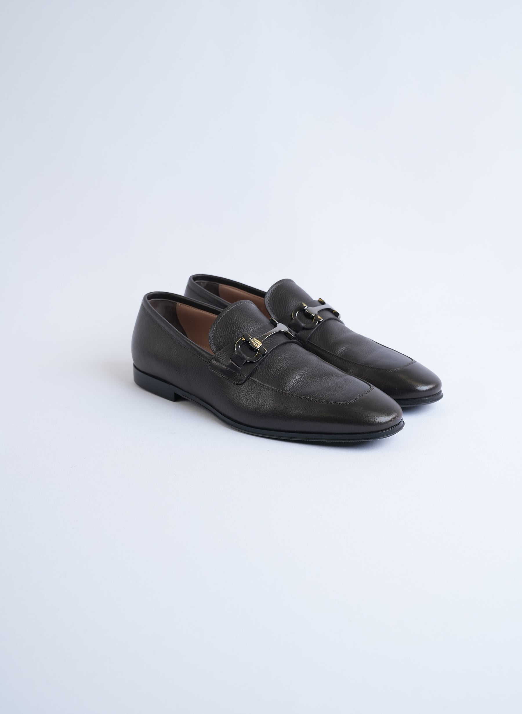 Salvatore Ferragamo Hickory Pebble Leather Loafers