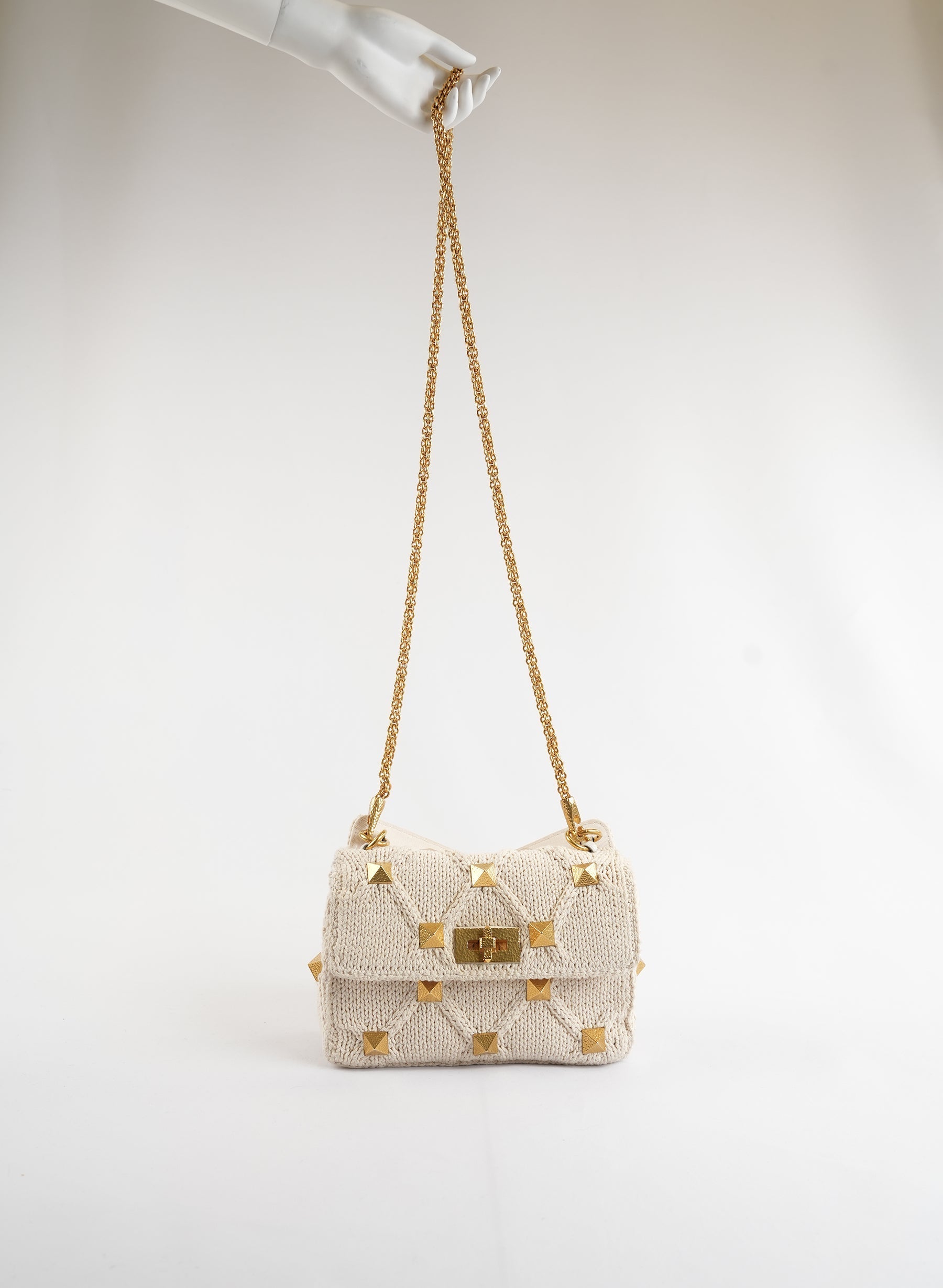 Valentino Garavani Roman Stud Knit Shoulder Chain Bag