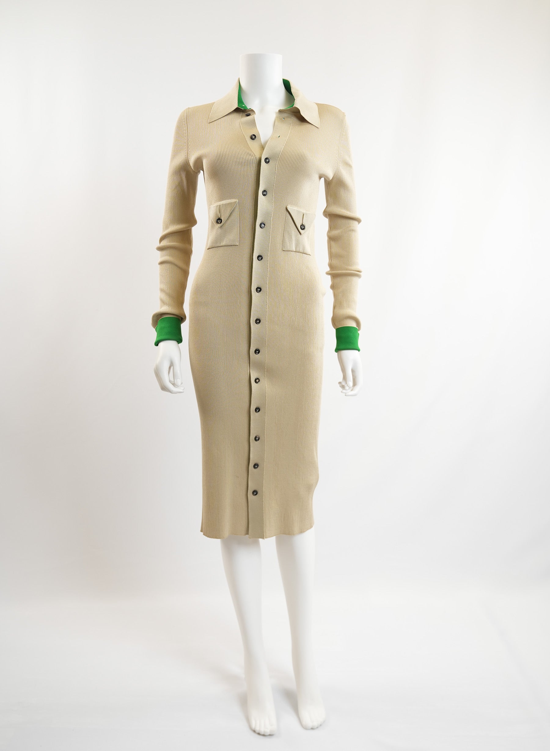 Bottega Veneta Ribbed Knit Stretch Silk Blend Shirt Dress