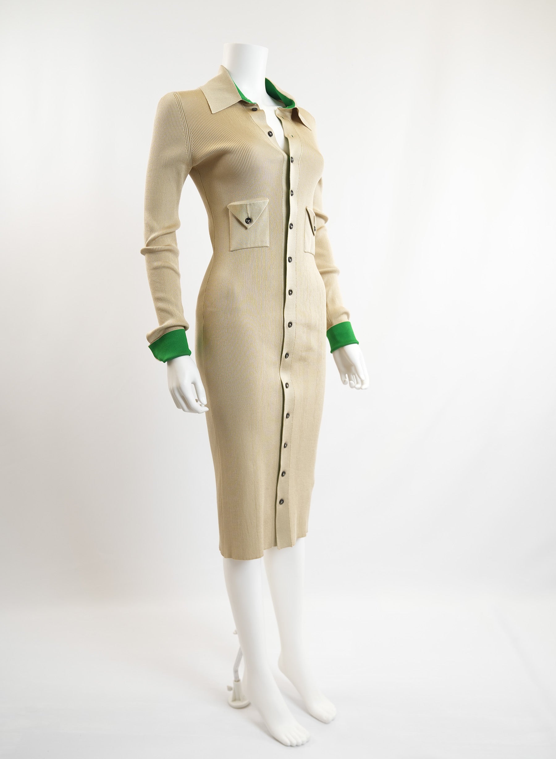 Bottega Veneta Ribbed Knit Stretch Silk Blend Shirt Dress