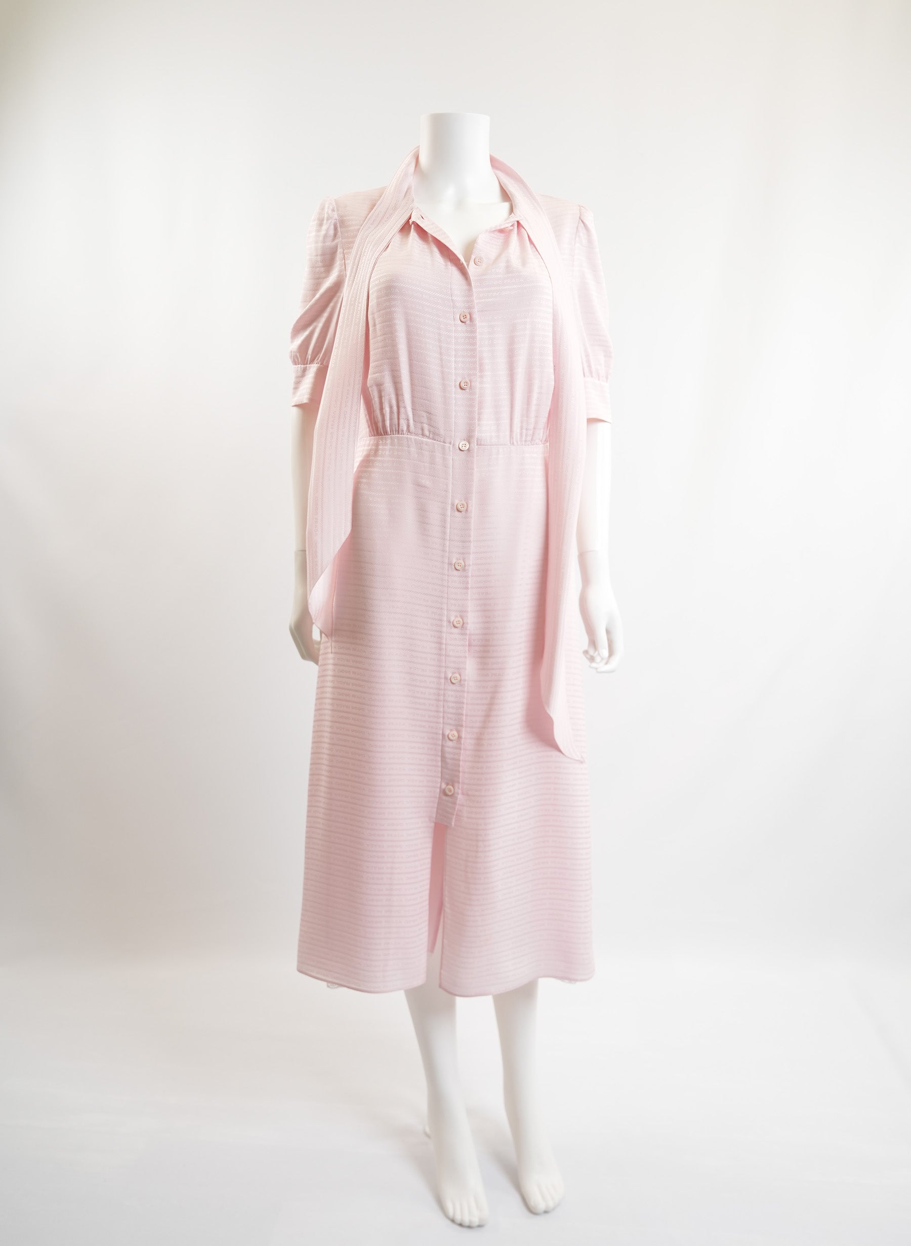 Prada Pink Bow Tie Silk Dress