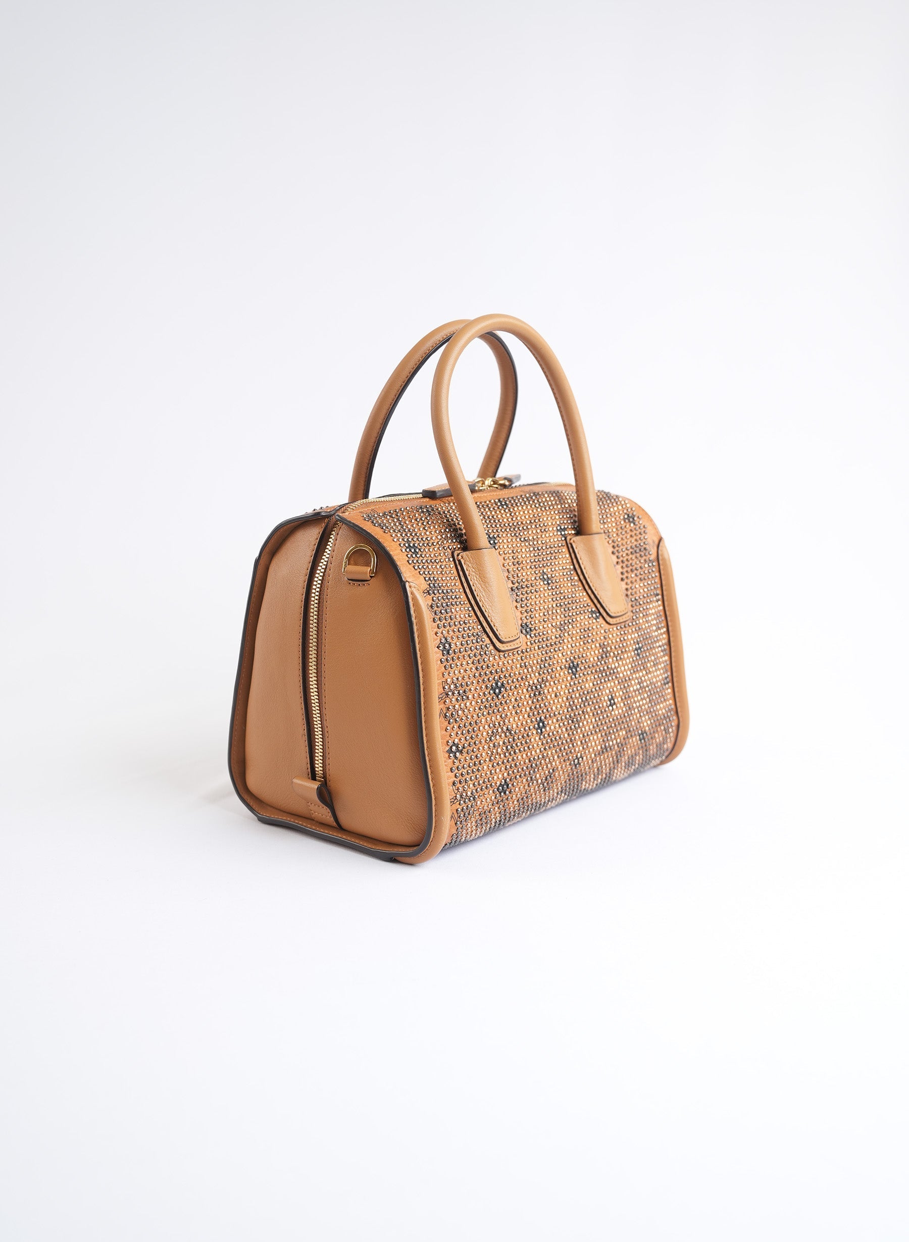 MCM Coated Canvas Studded Handle Bag