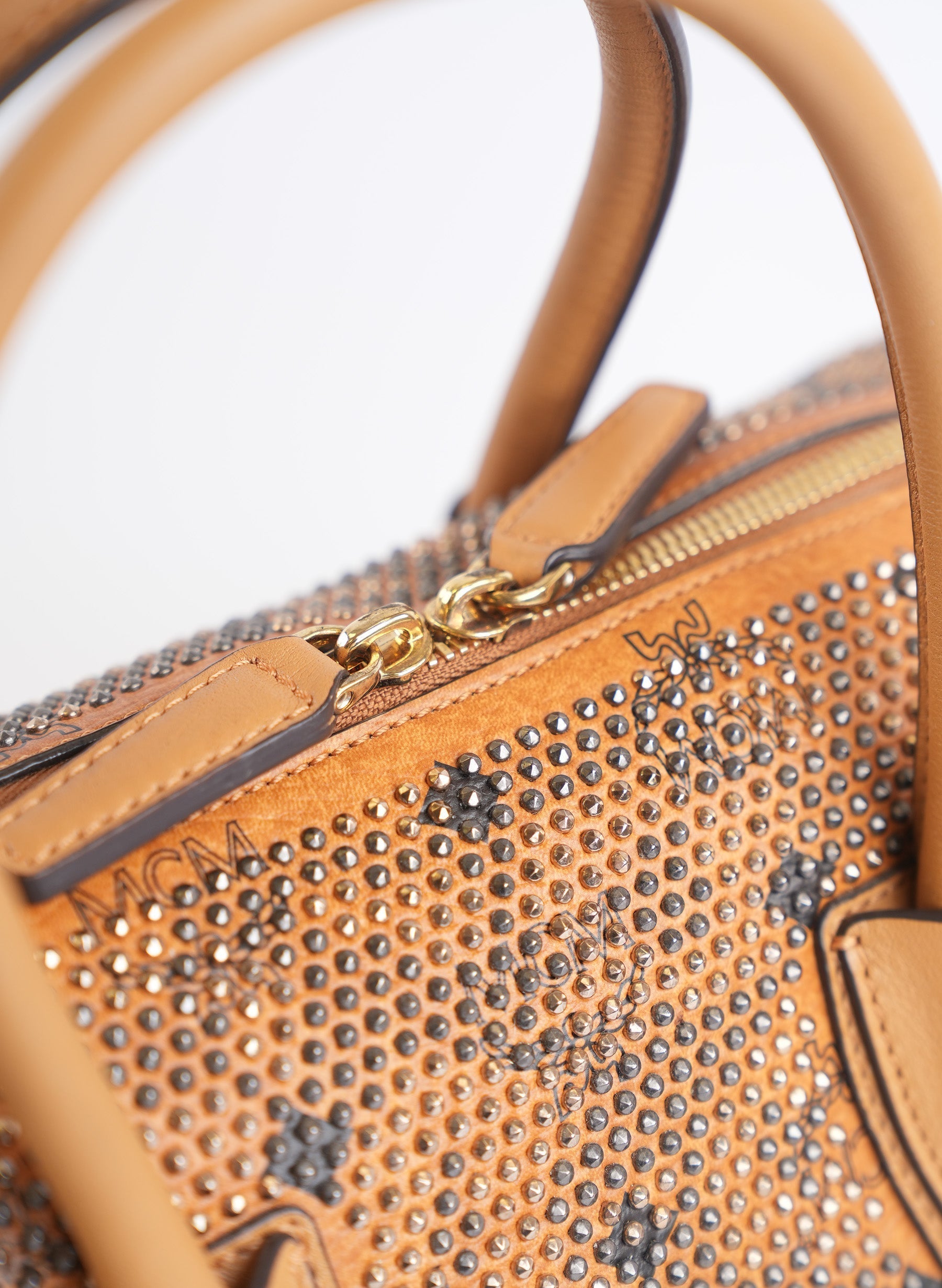 MCM Coated Canvas Studded Handle Bag