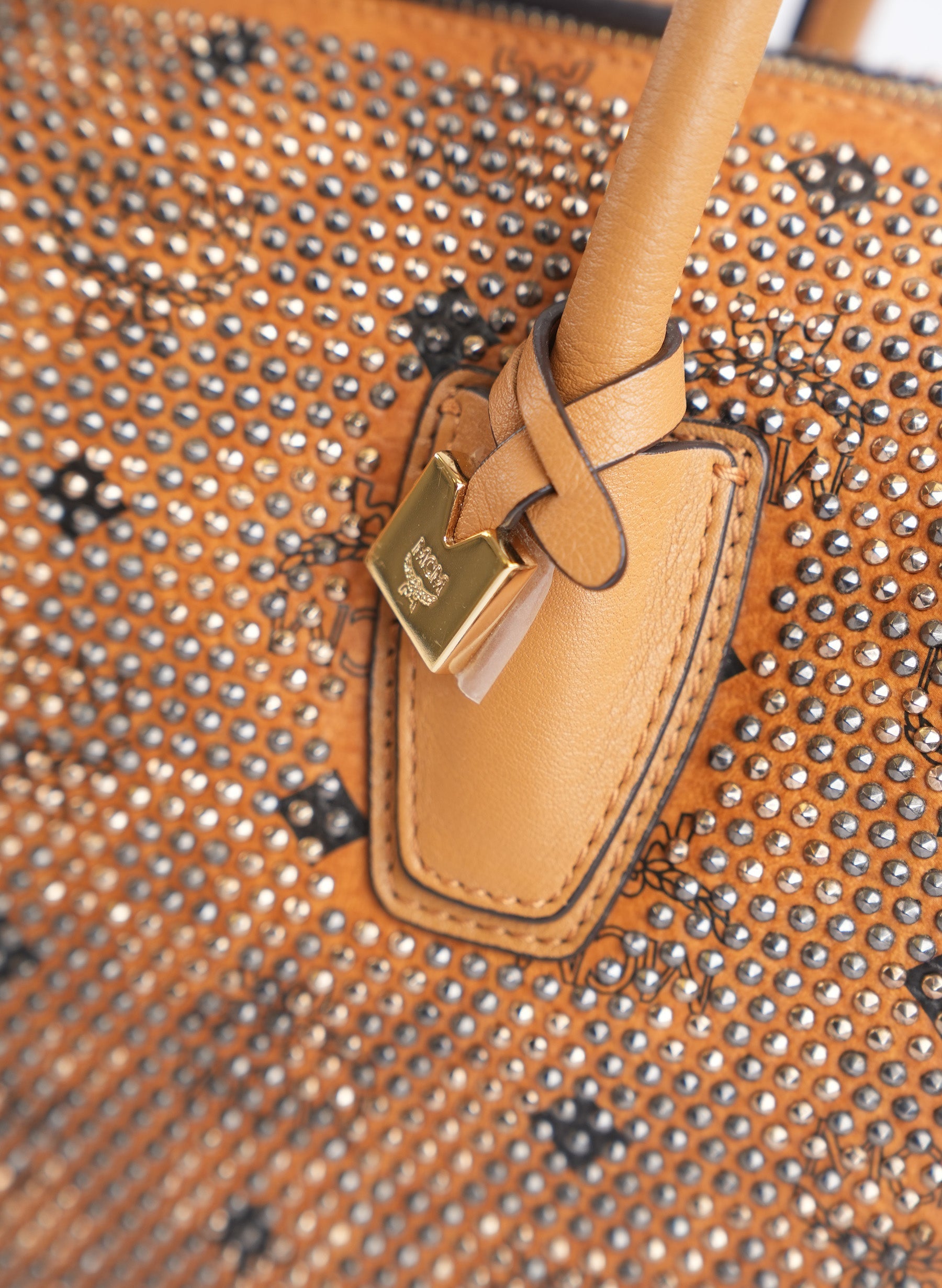 MCM Coated Canvas Studded Handle Bag