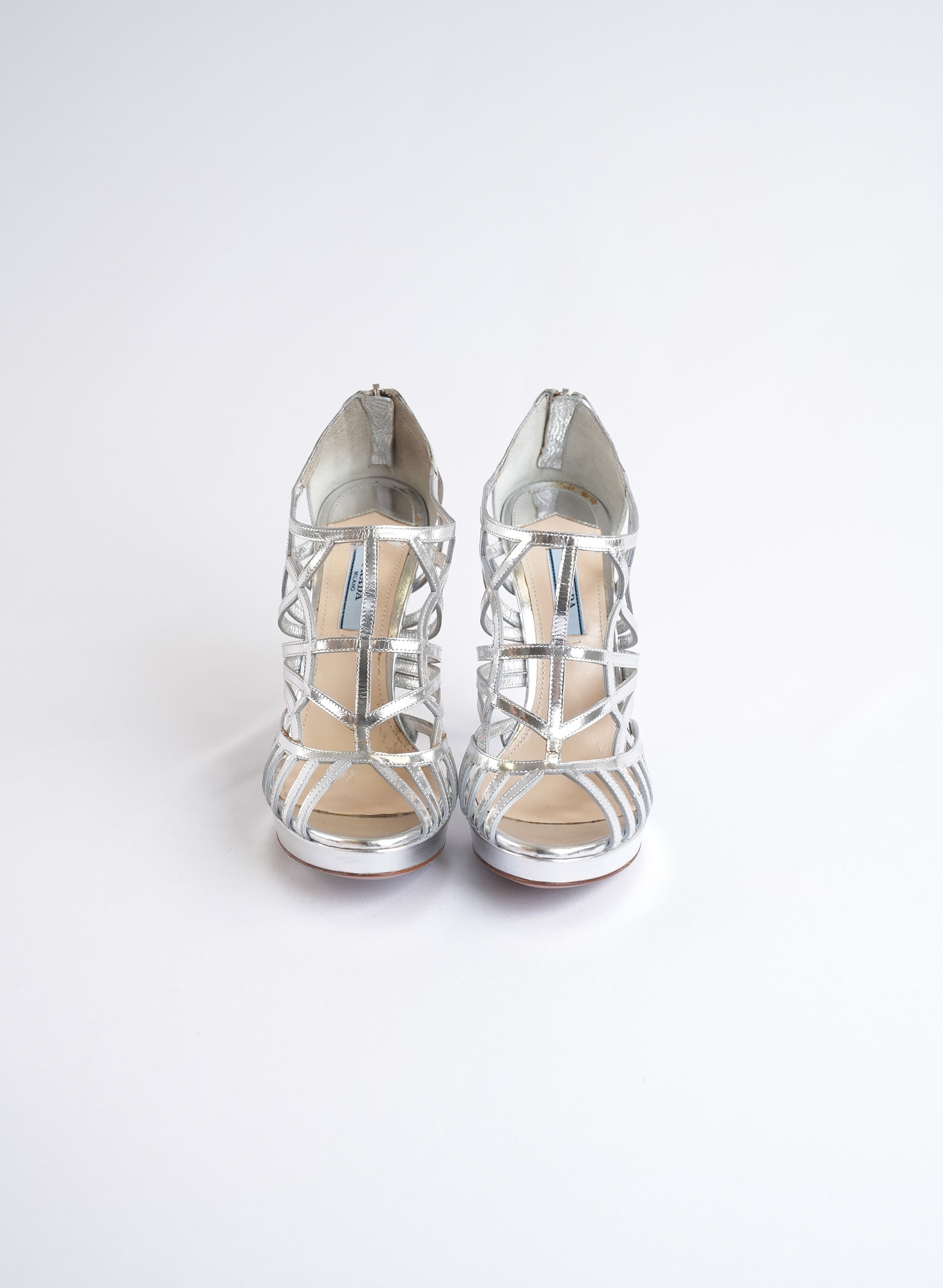 Prada Silver Patent Leather Heels