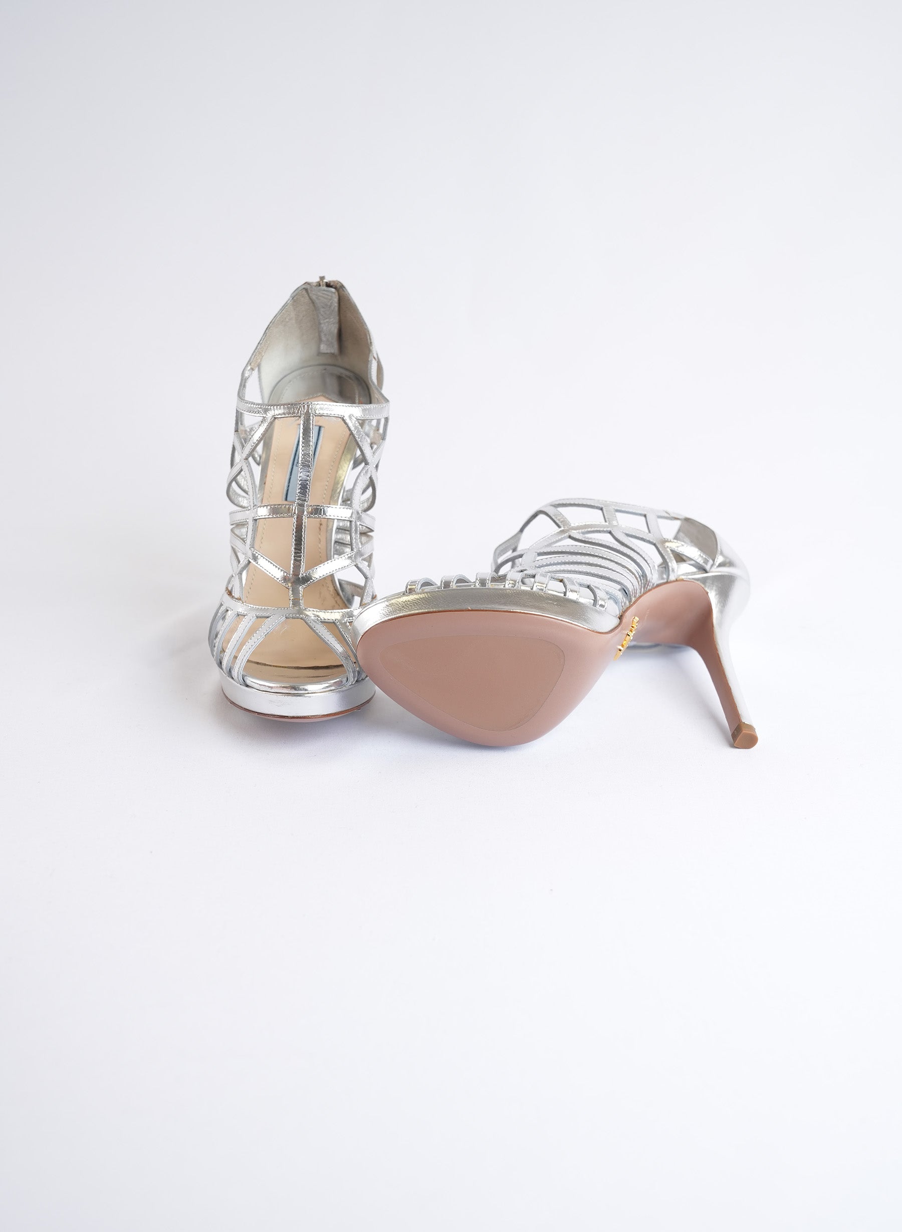 Prada Silver Patent Leather Heels
