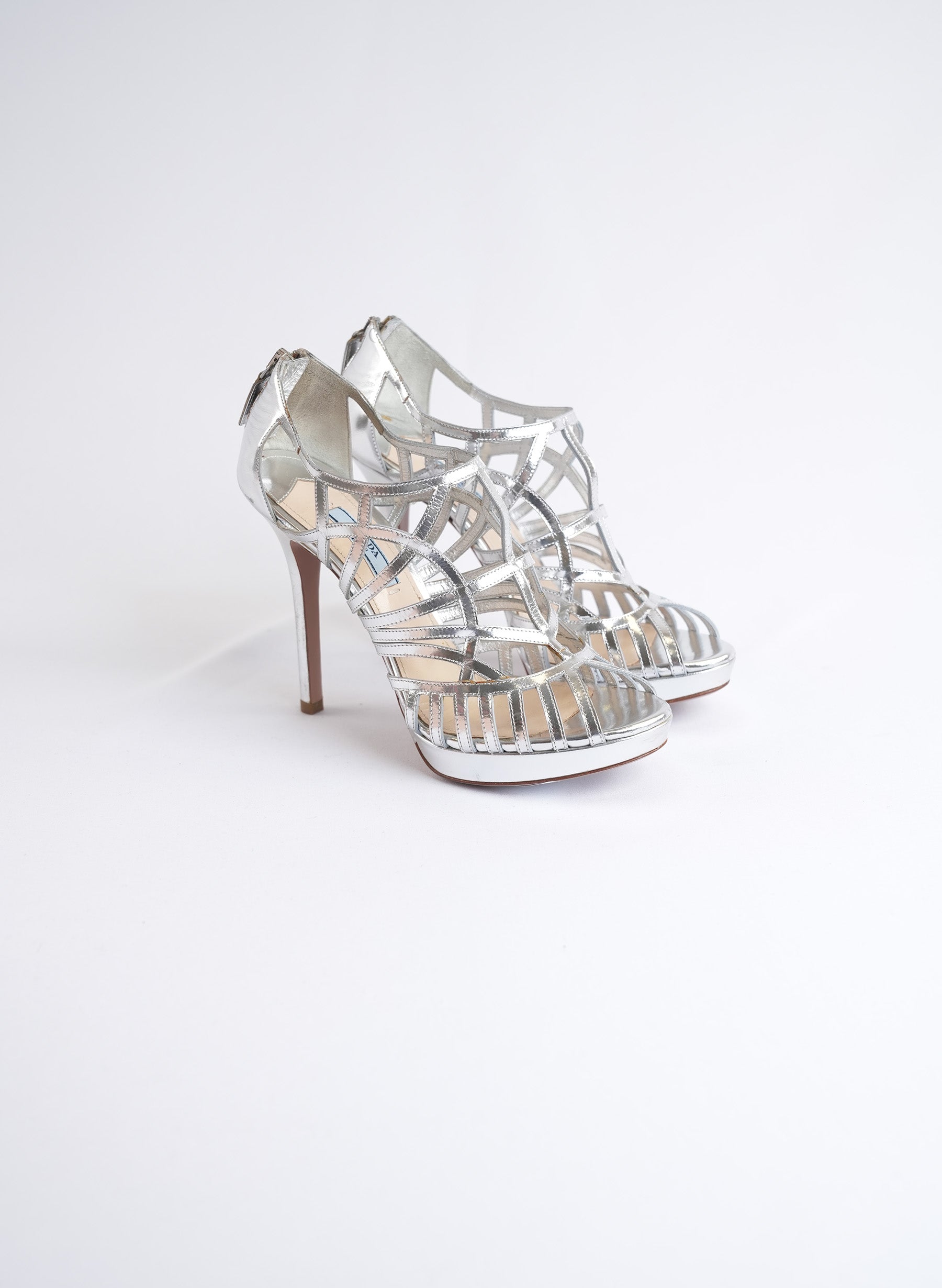 Prada Silver Patent Leather Heels