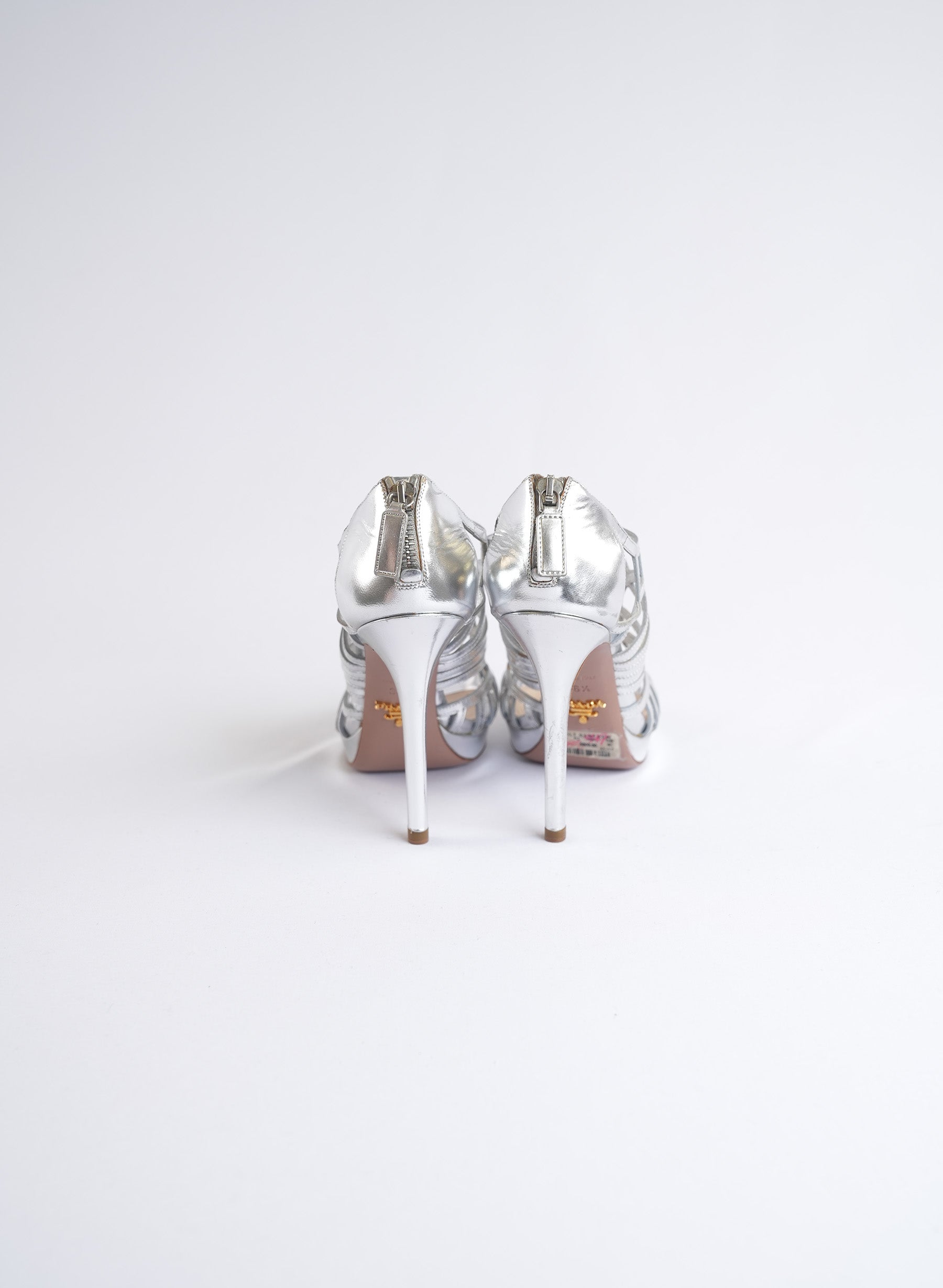 Prada Silver Patent Leather Heels