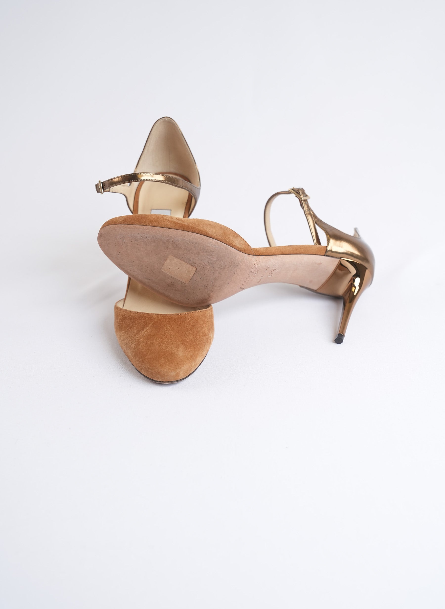 Jimmy Choo Marny 85 Suede Mirror Leather Heels