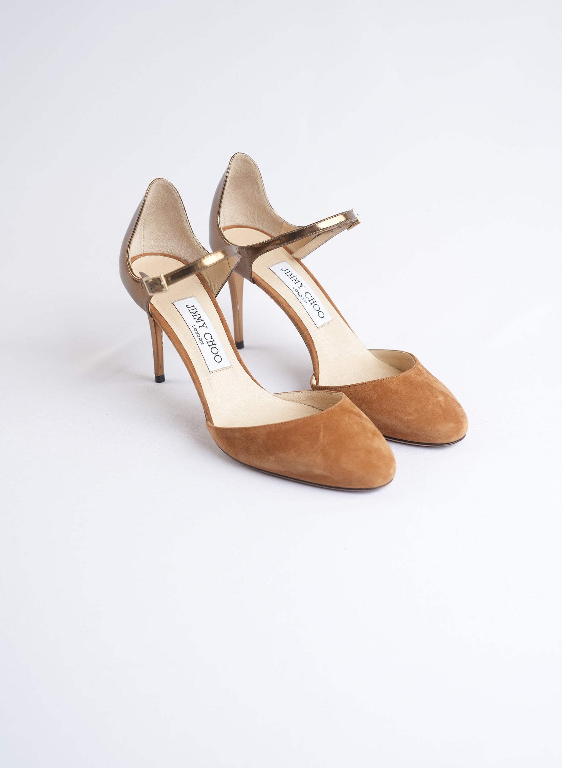 Jimmy Choo Marny 85 Suede Mirror Leather Heels