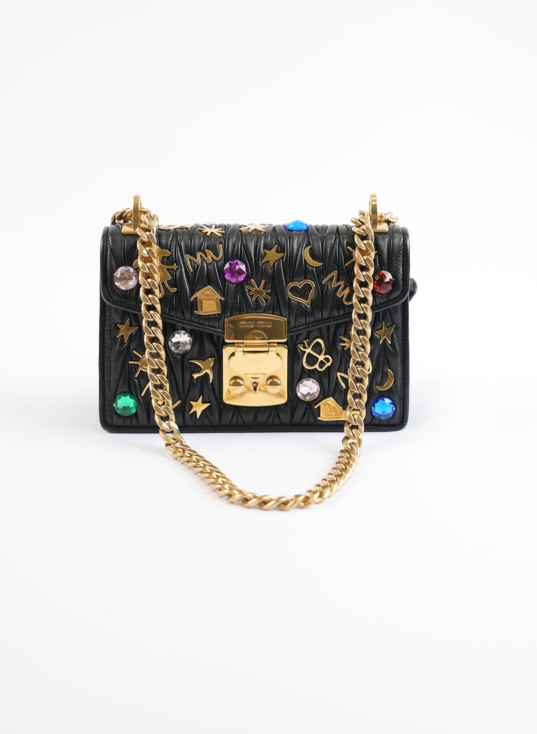 Miu Miu Embellished Leather Crossbody Bag