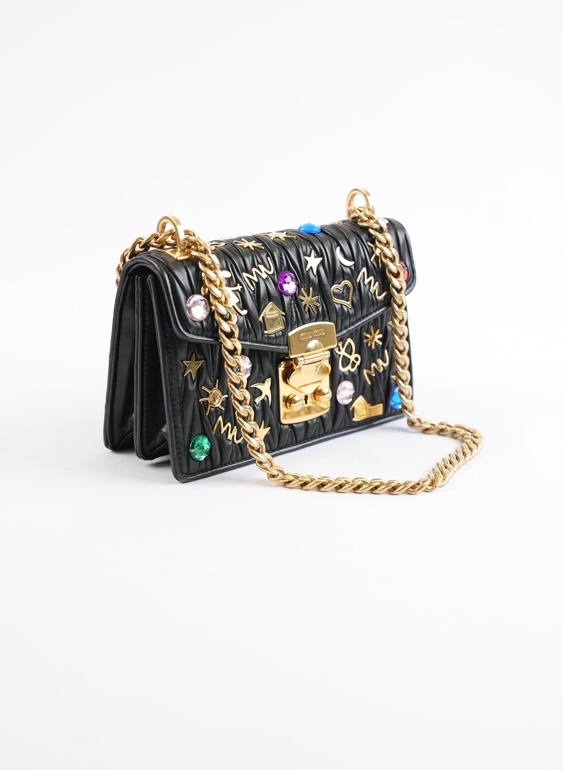 Miu Miu Embellished Leather Crossbody Bag