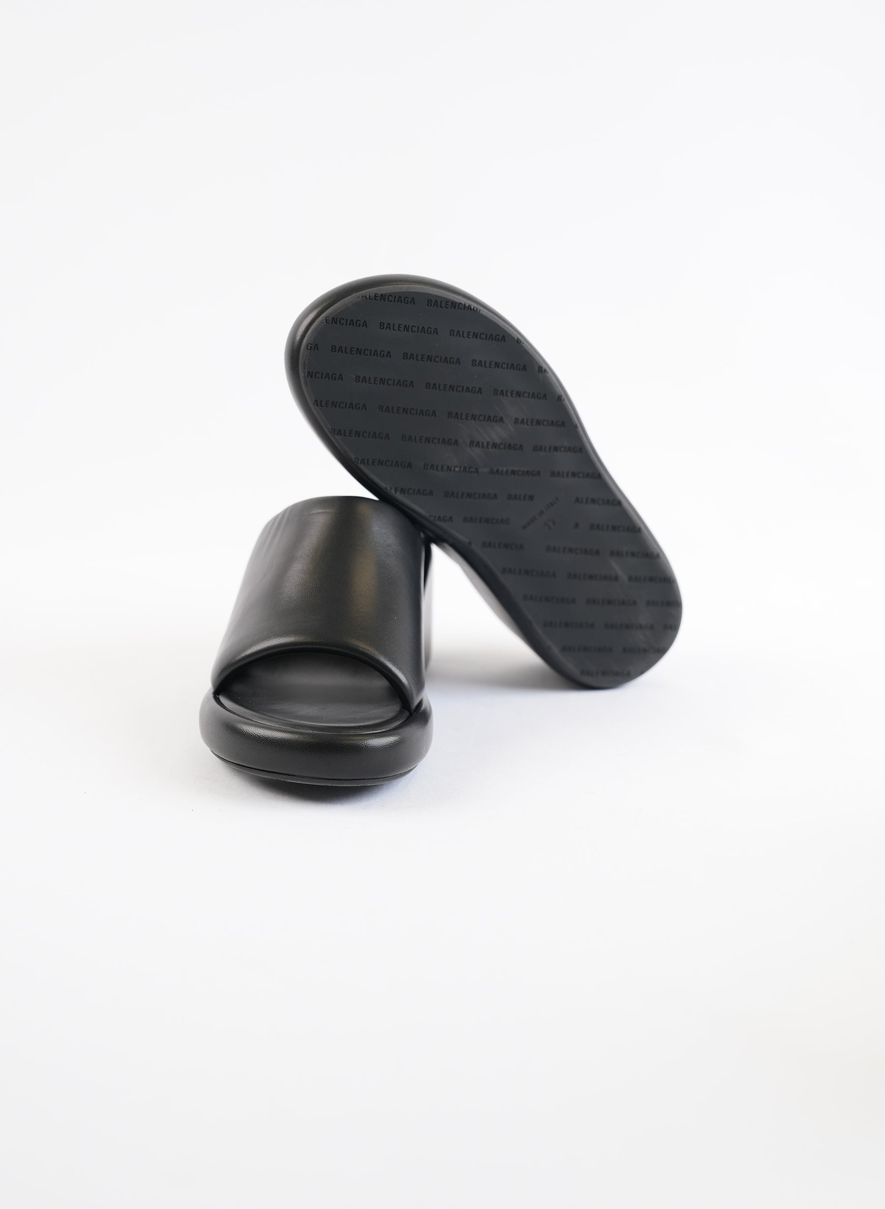 Balenciaga Rise Black Lambskin Wedge Slide Platform Slides