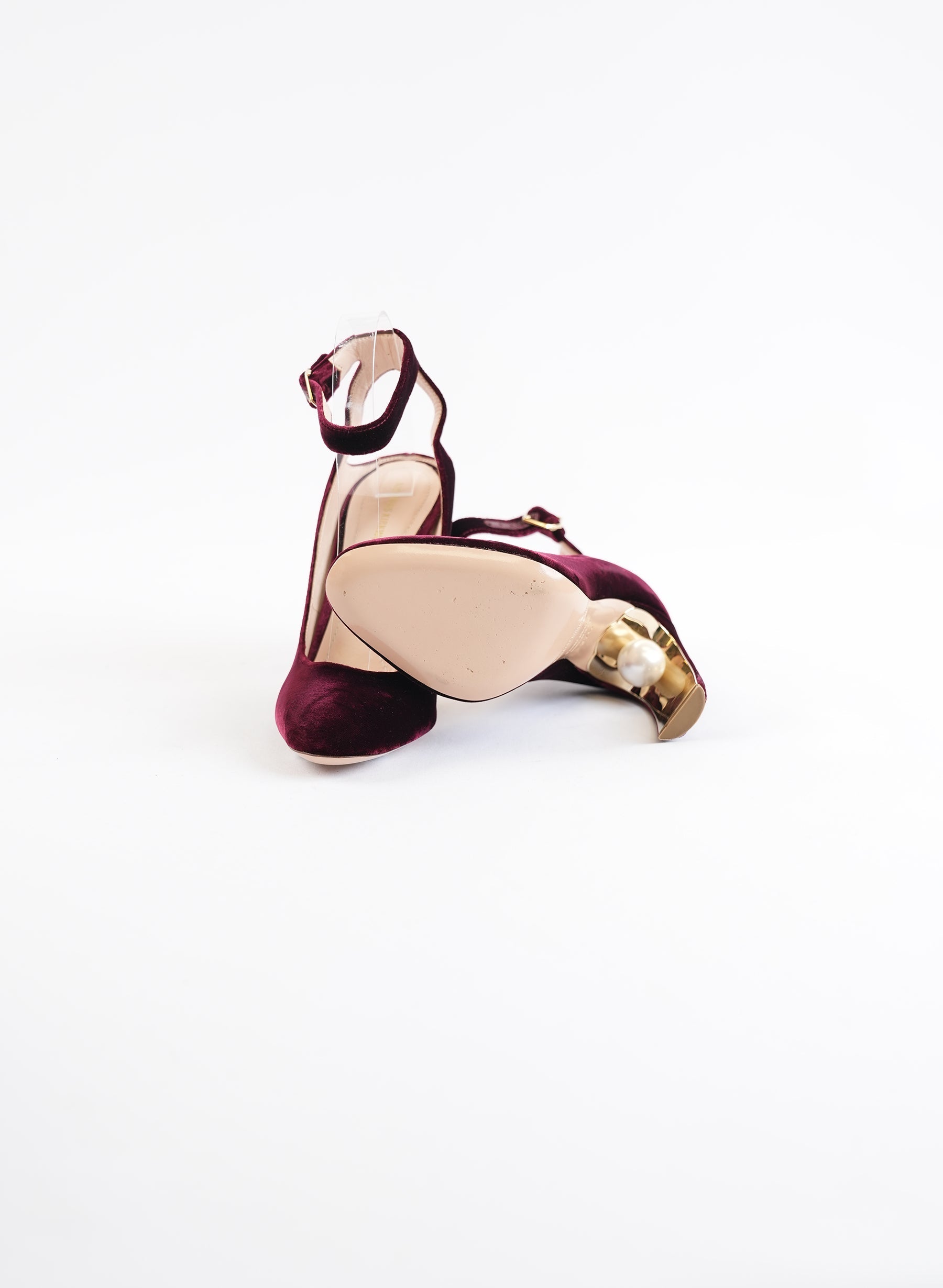 Nicholas Kirkwood Lola Pearl Burgundy Velvet Heels