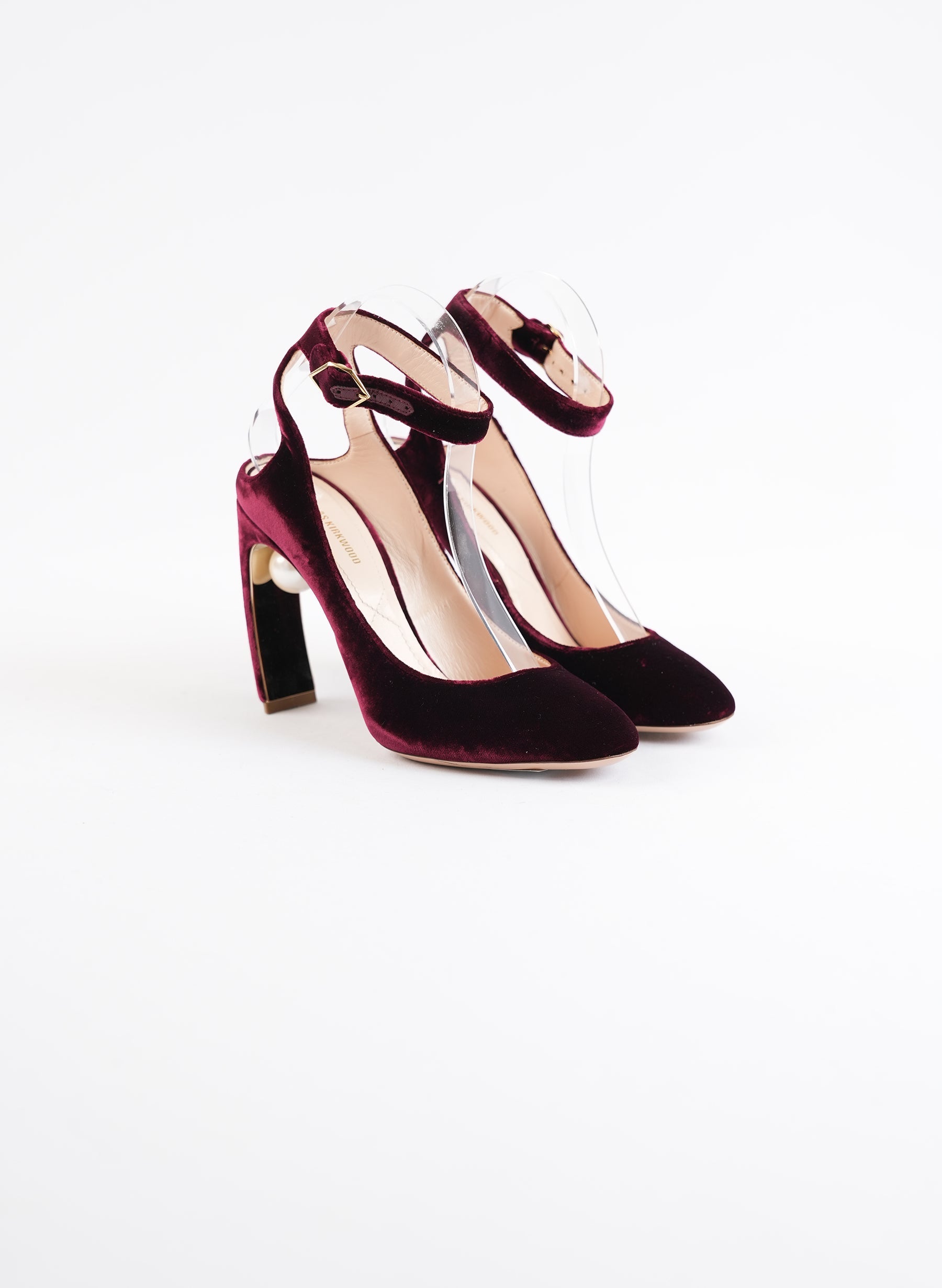 Nicholas Kirkwood Lola Pearl Burgundy Velvet Heels