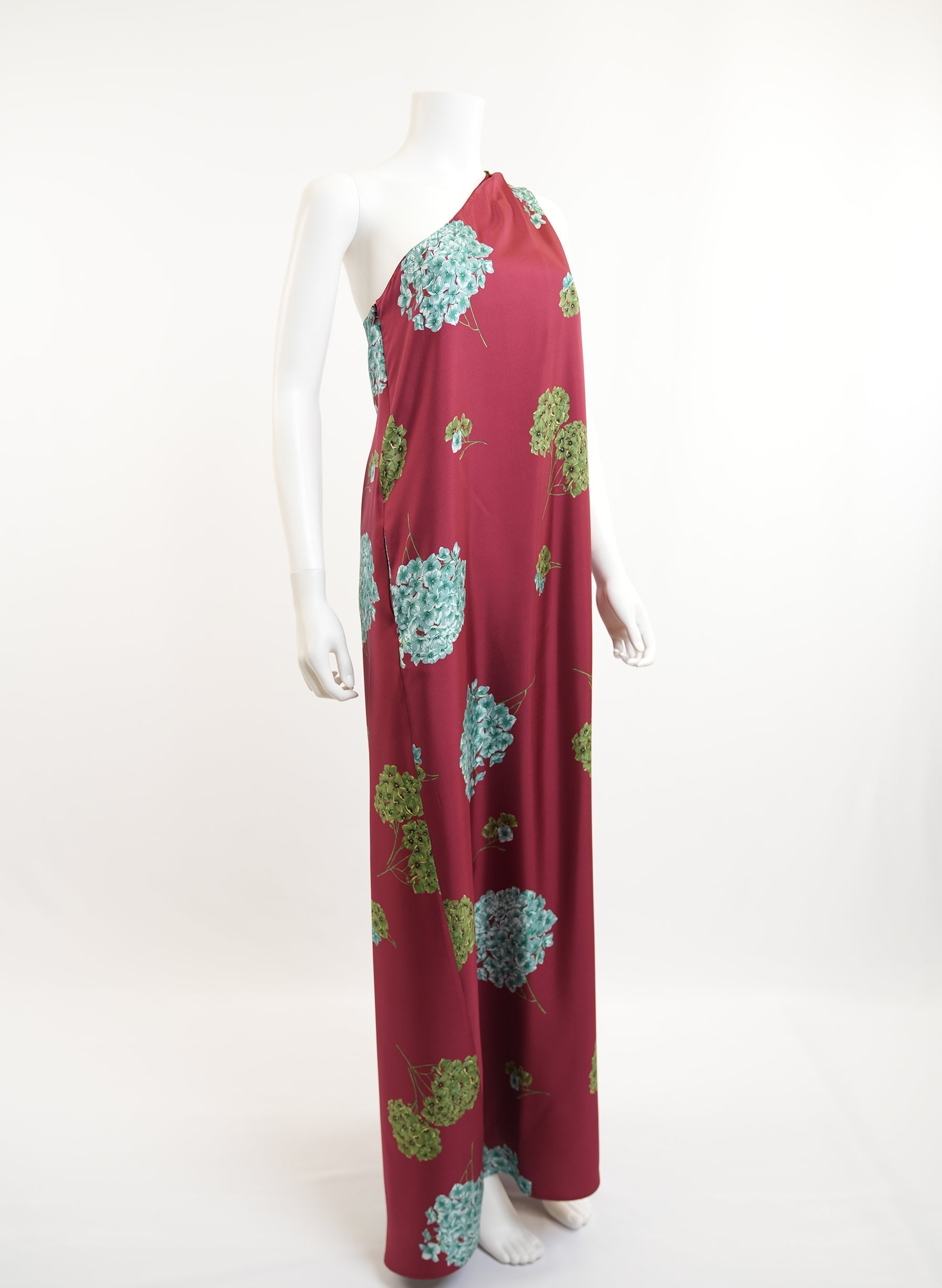 Double J Floral-Print One Shoulder Silk Maxi Dress