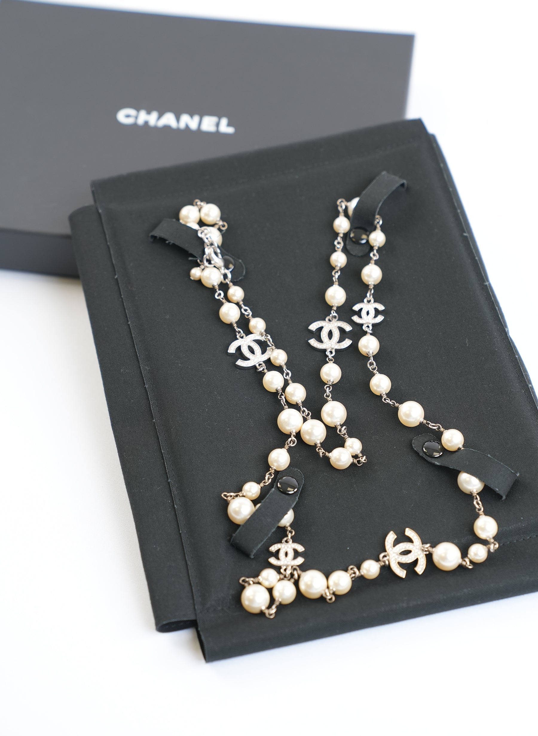 Chanel Pearl Silver Necklace