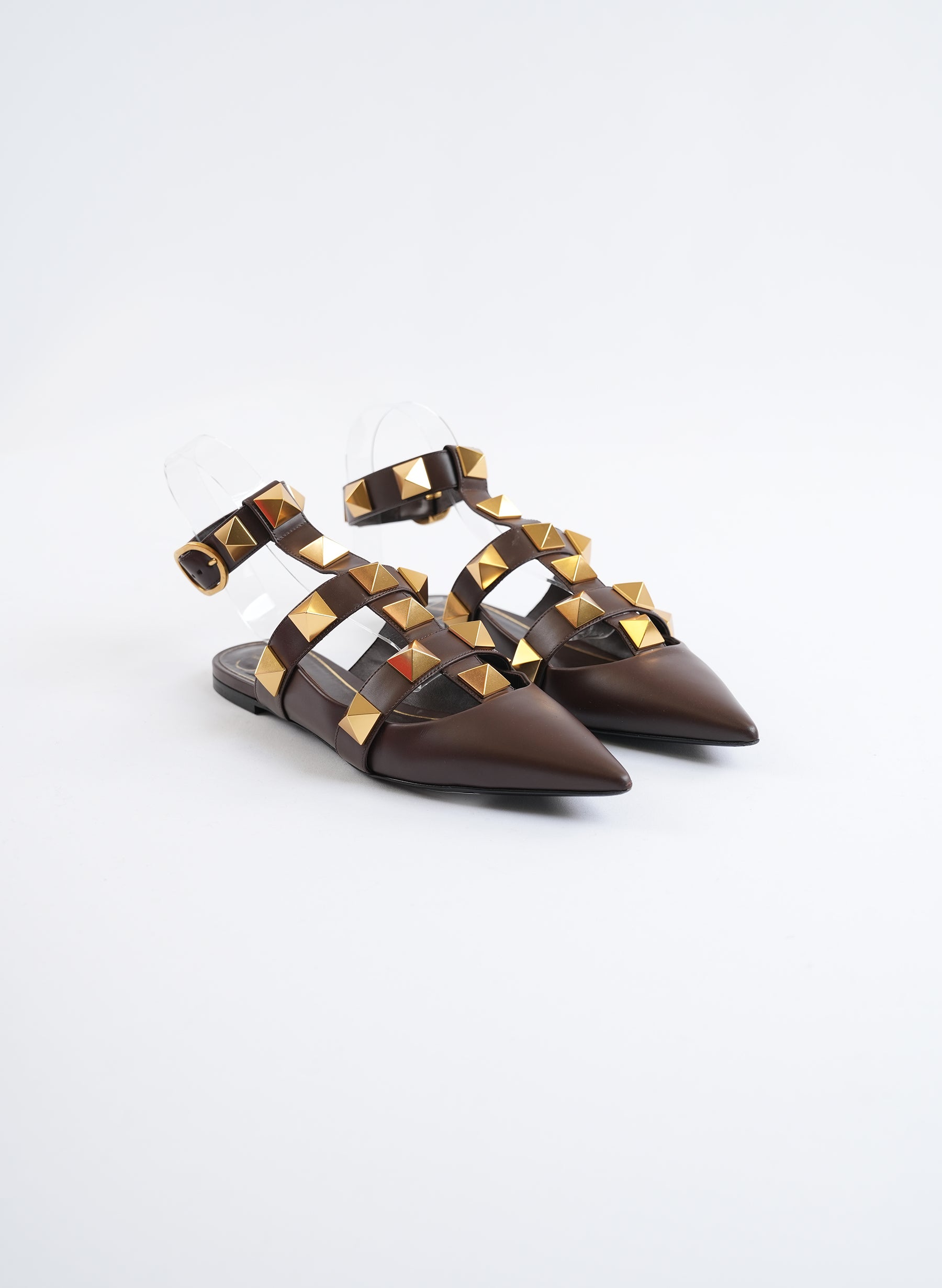 Valentino Stud Leather Point Toe Flats