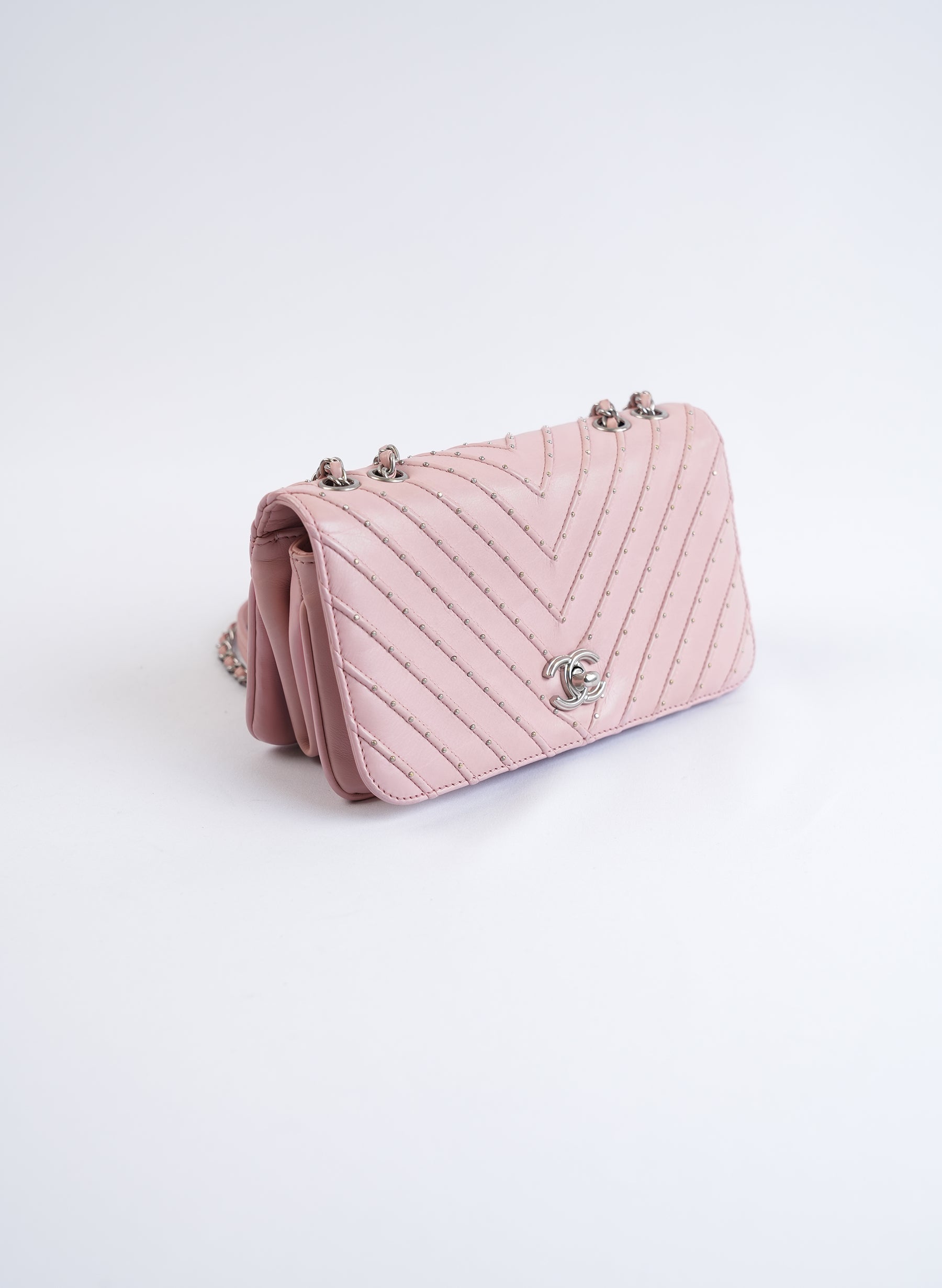 Chanel Pink Chevron CC Studded Flap Bag