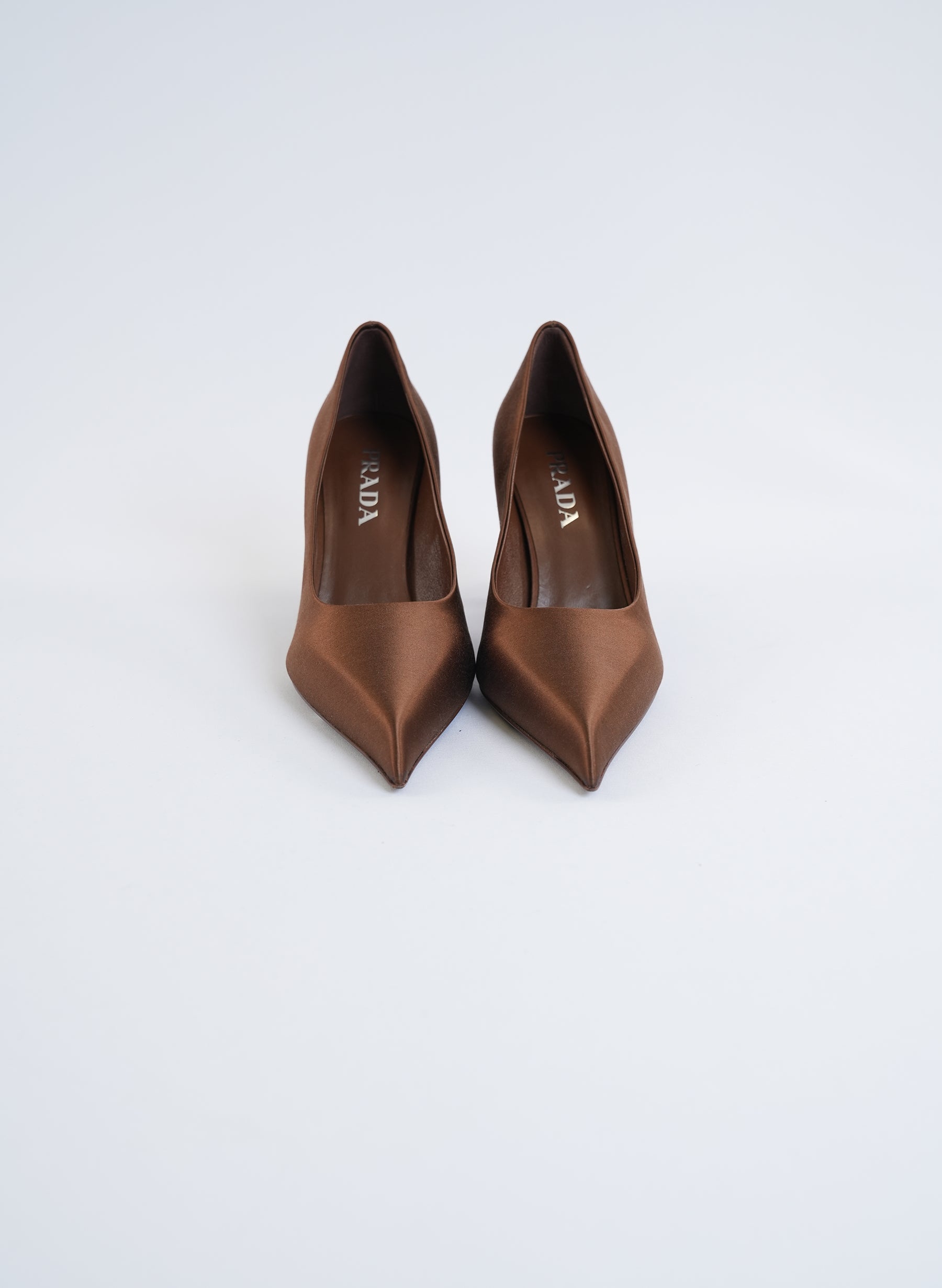 Prada Satin Pointy Toe Brown Pump
