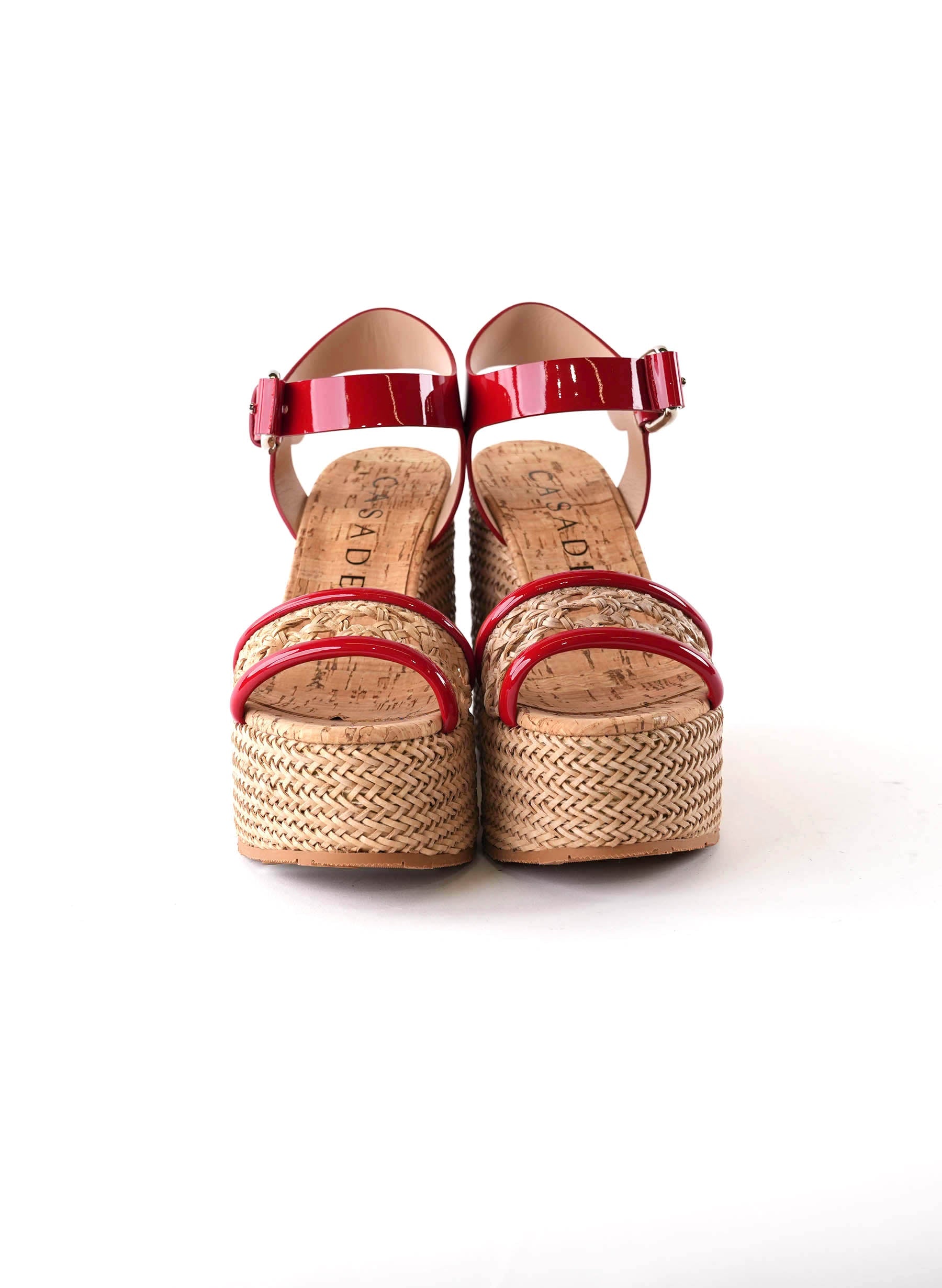 Casadei Patent Leather Wedge Sandals Red 35