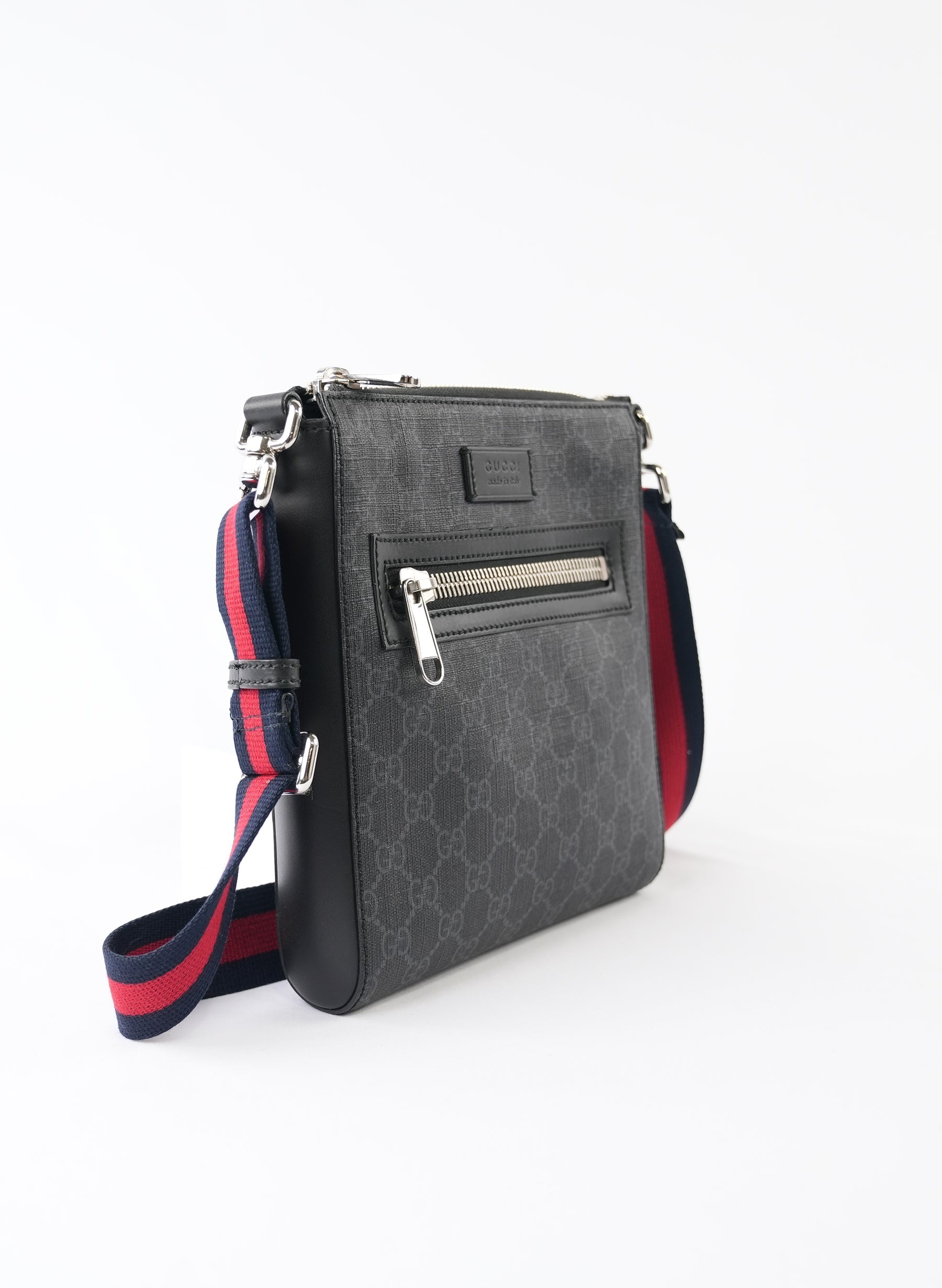 Gucci GG Supreme Monogram Web Small Flat Messenger Bag