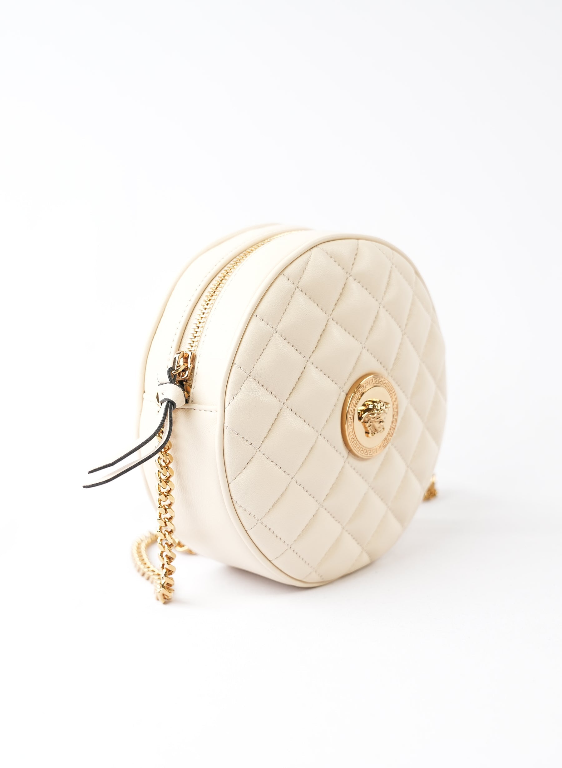 Versace Nappa Quilted La Medusa Round Camera Crossbody