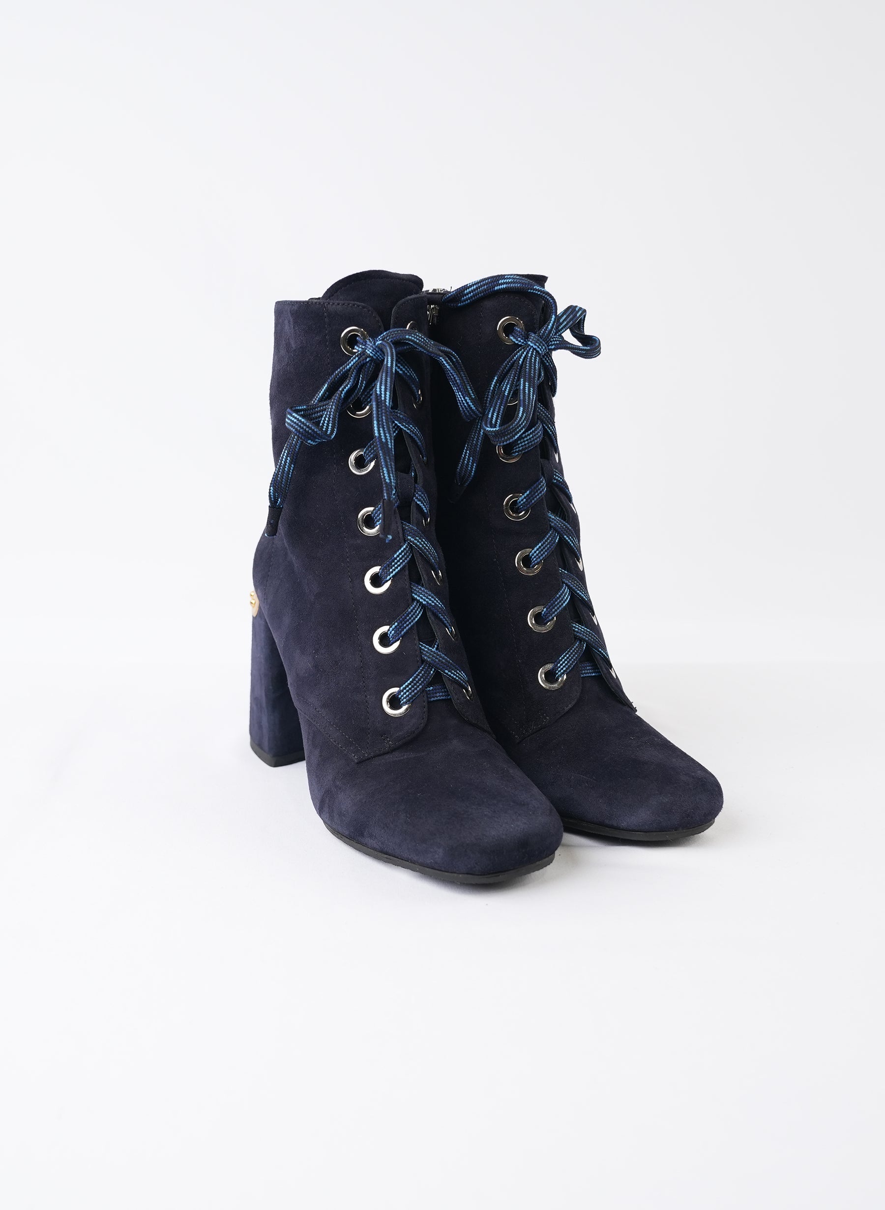 Prada Lace-Up Suede Heeled Ankle Boots