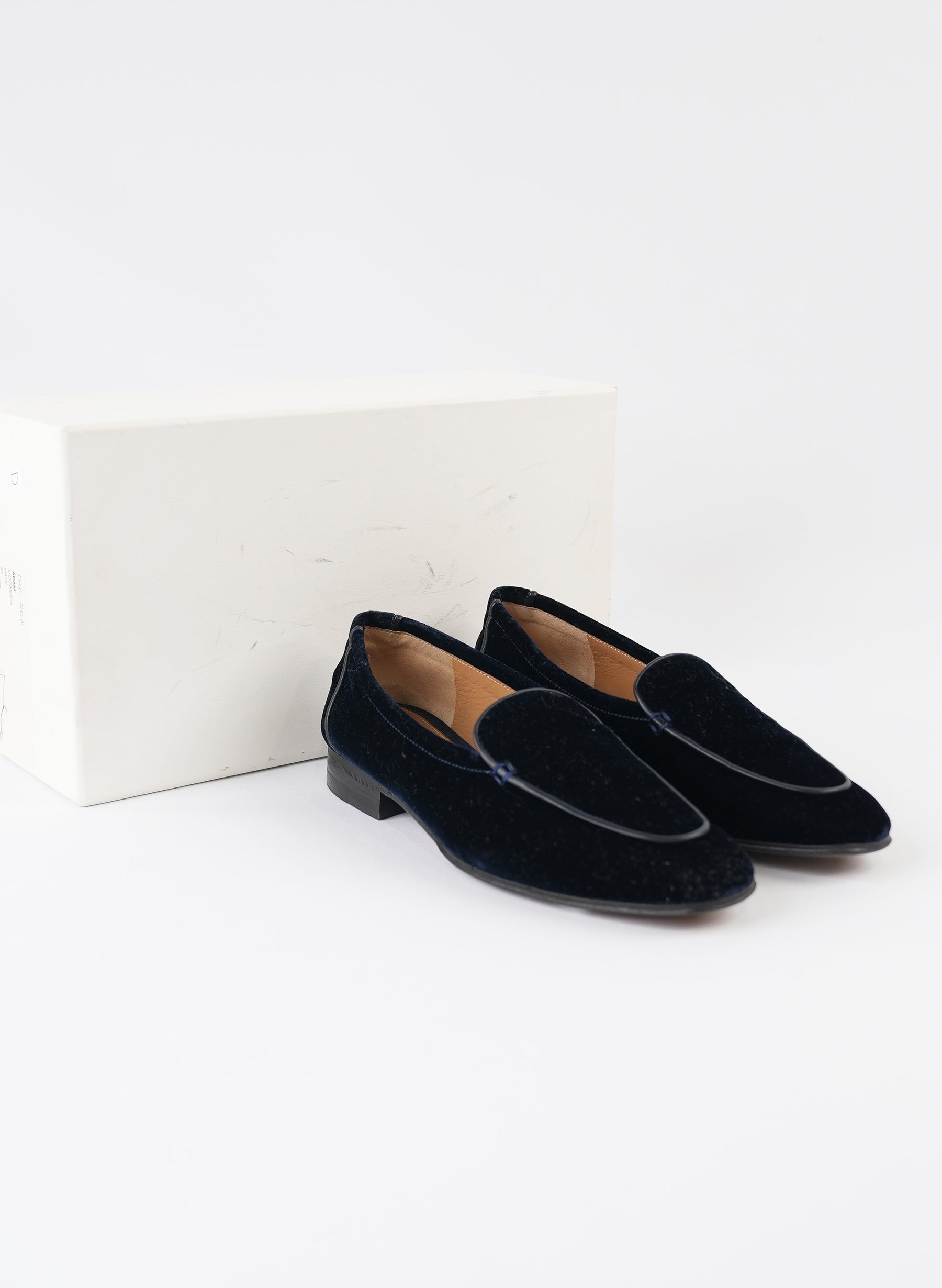 The Row Navy Velvet Flats