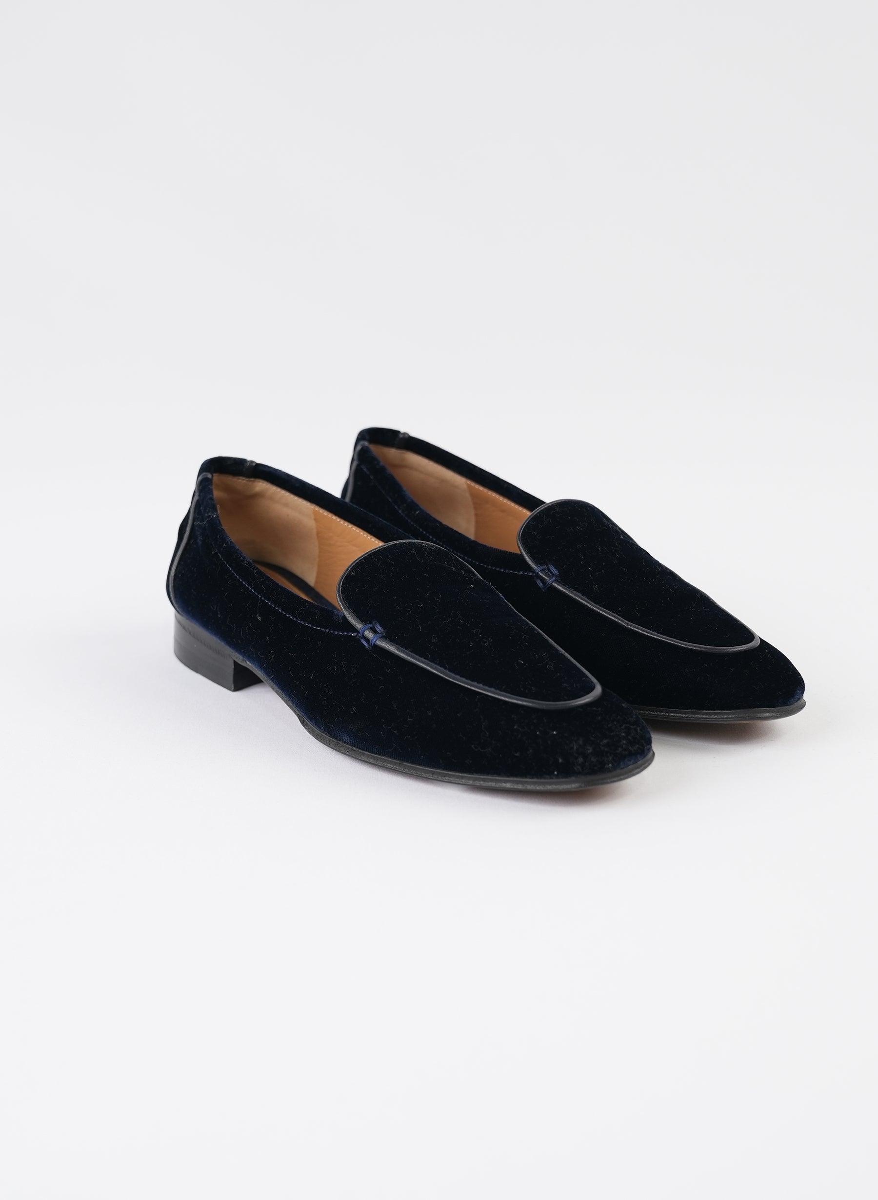 The Row Navy Velvet Flats