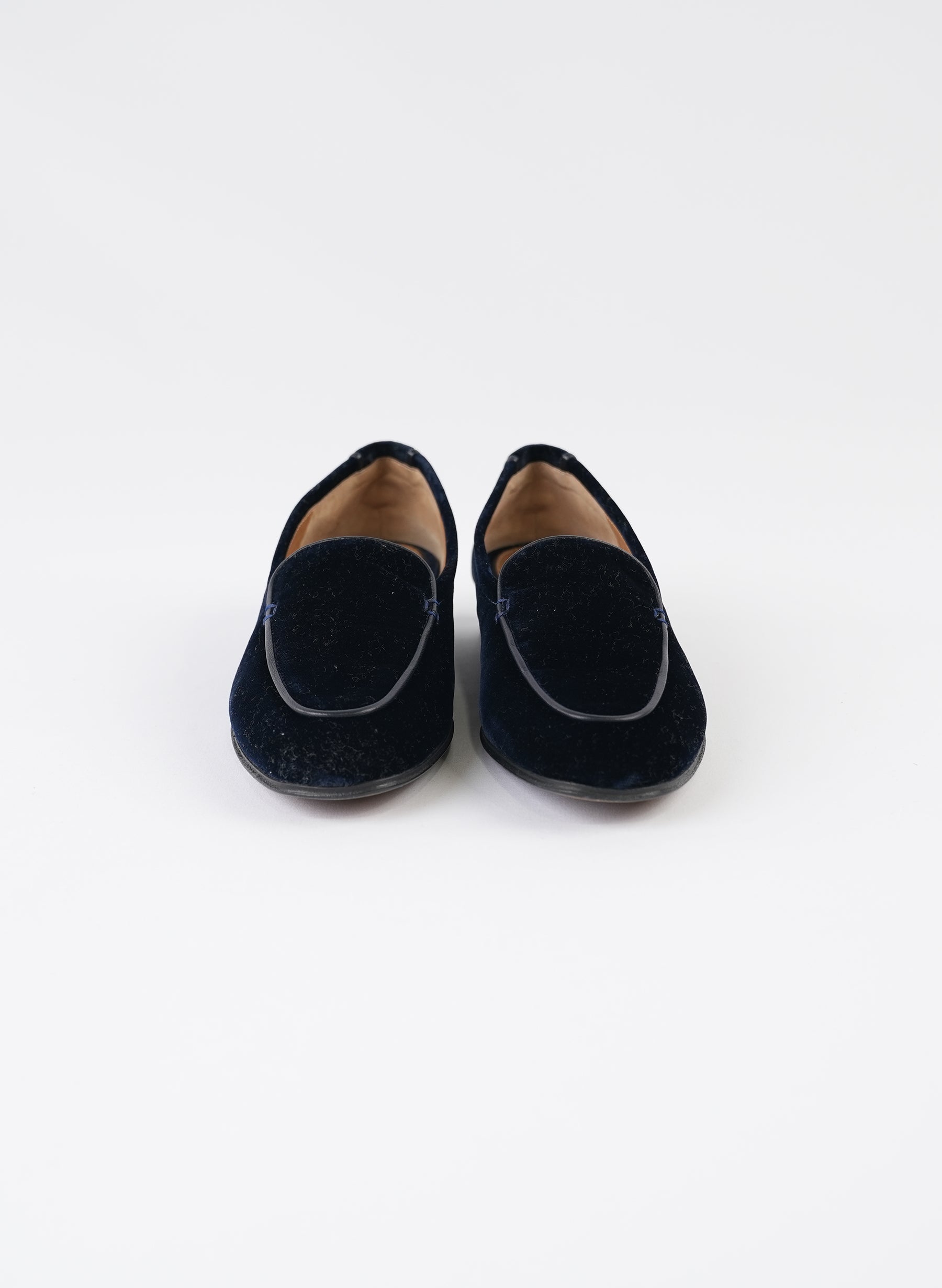 The Row Navy Velvet Flats