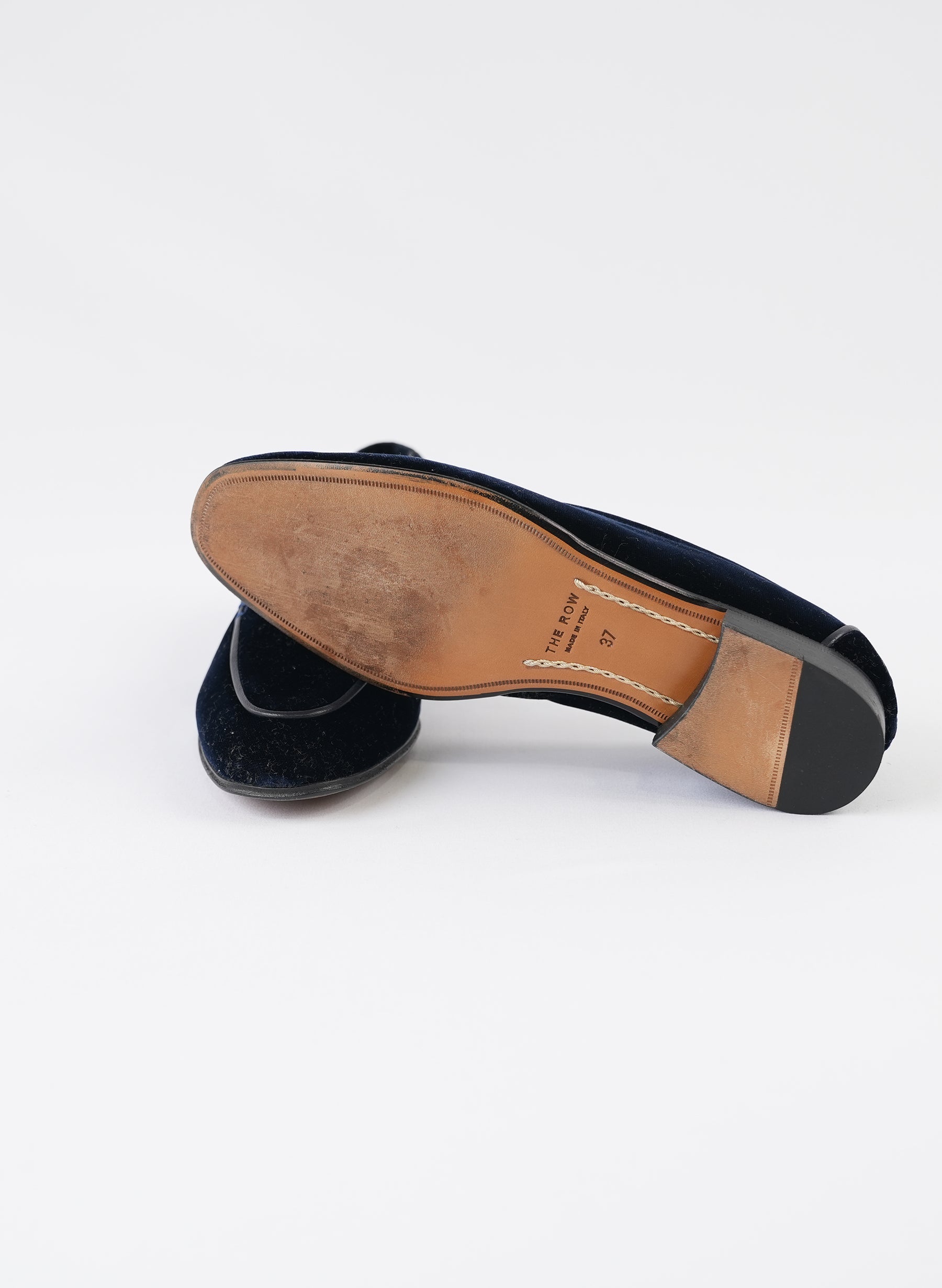 The Row Navy Velvet Flats