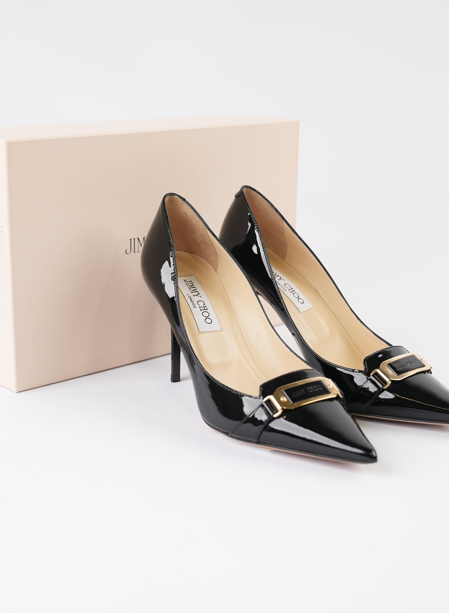 Jimmy Choo Black Patent Leather Pointed Toe Pumps
