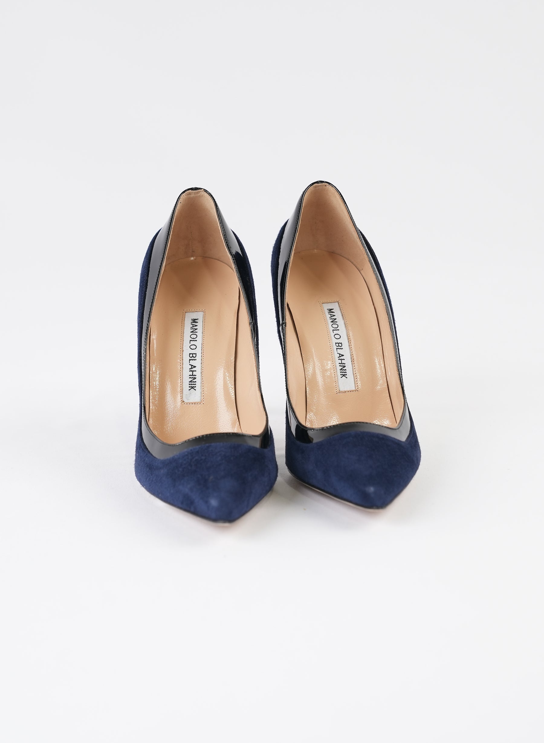 Manolo Blahnik Navy Blue Suede Pointed Toe Pumps