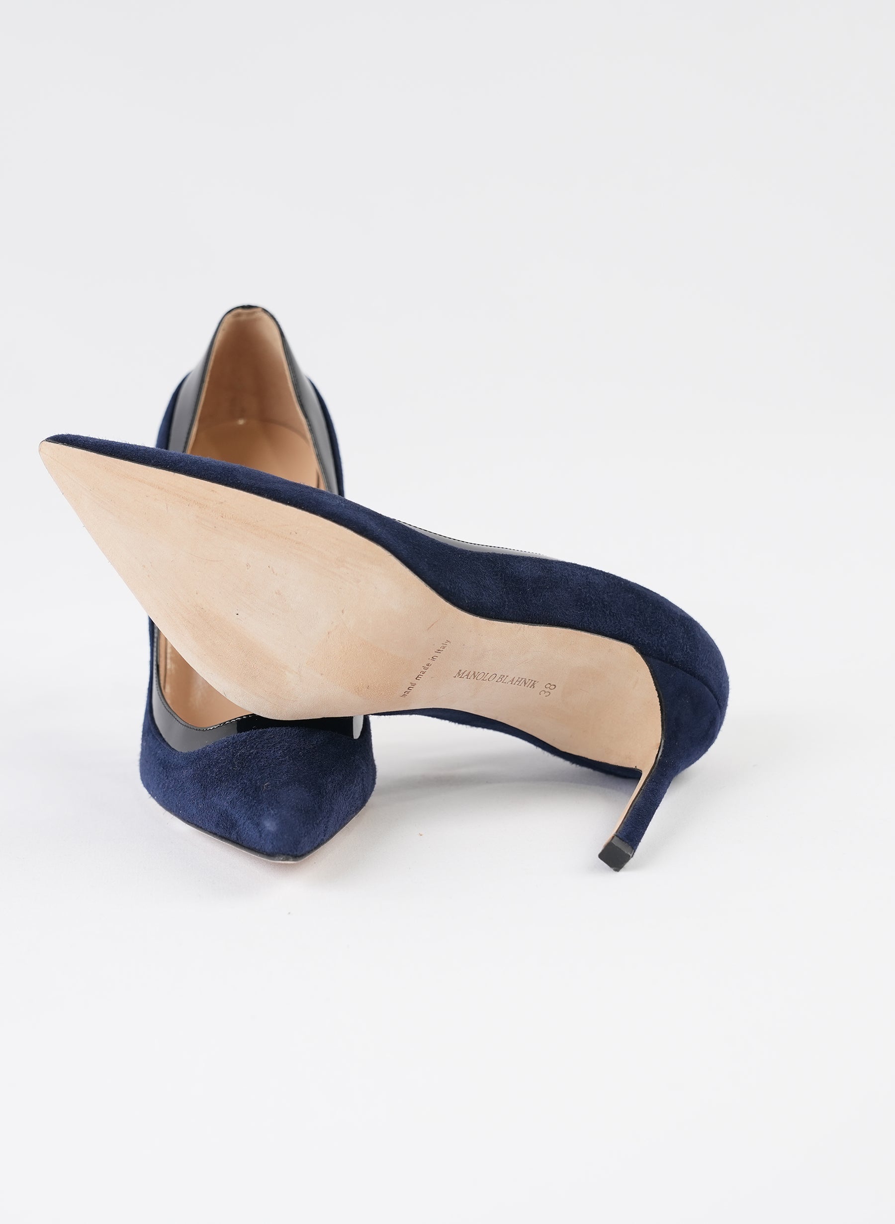 Manolo Blahnik Navy Blue Suede Pointed Toe Pumps