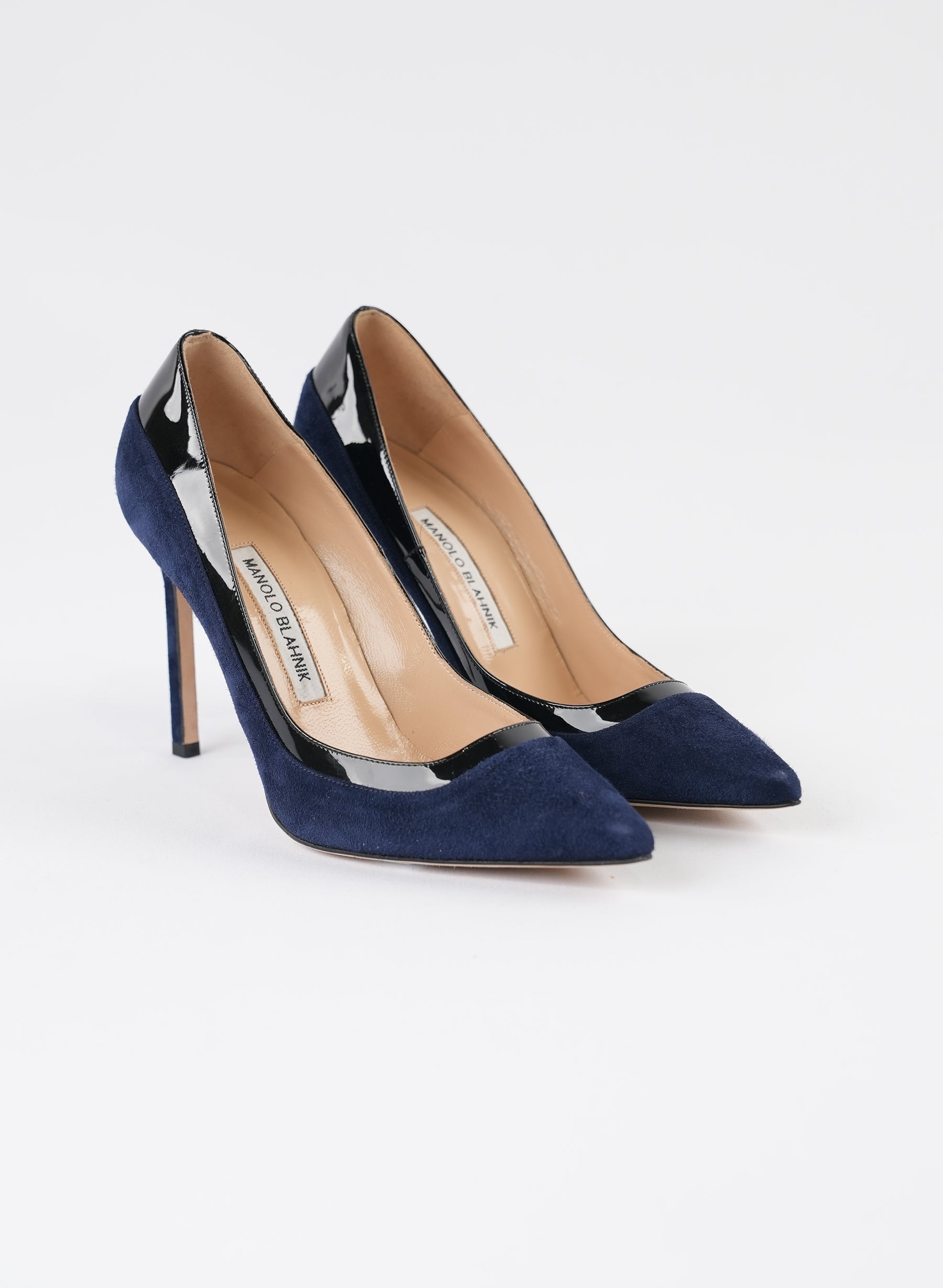 Manolo Blahnik Navy Blue Suede Pointed Toe Pumps