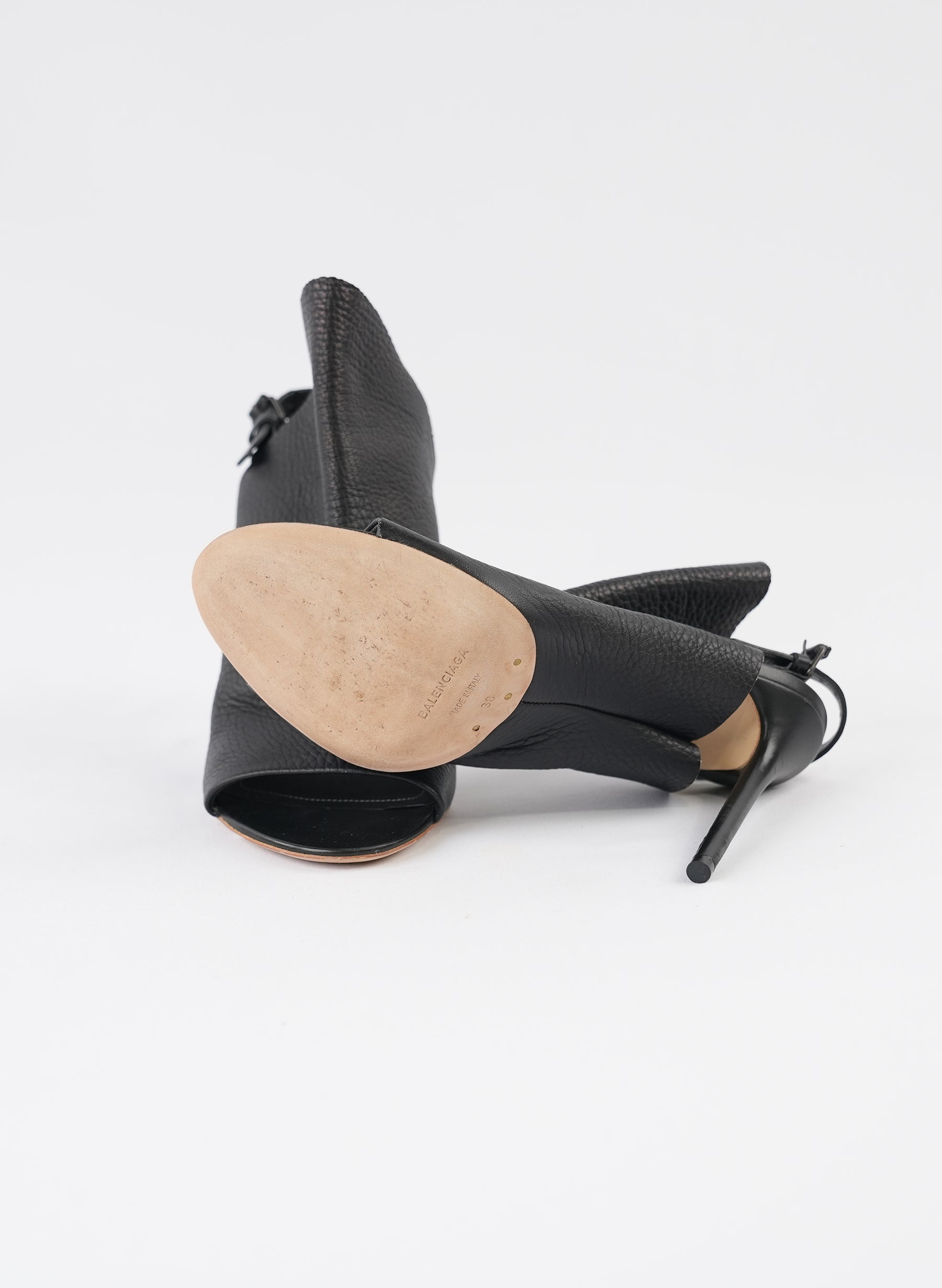 Balenciaga Black Leather Glove Slingback Sandals