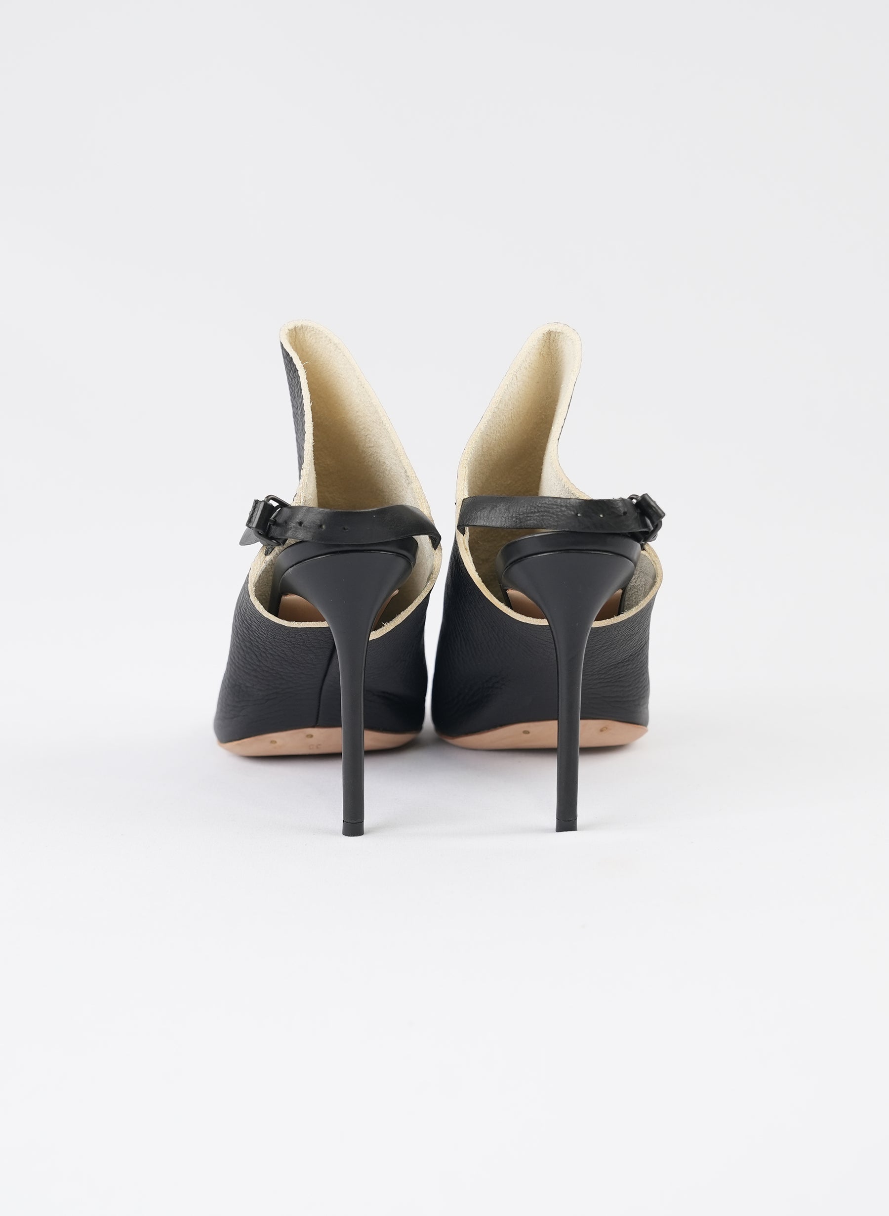 Balenciaga Black Leather Glove Slingback Sandals