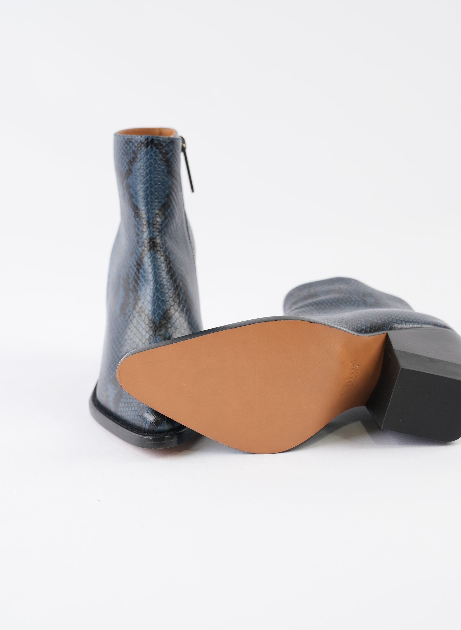 Chloe Blue Rylee Embossed Ankle Boots