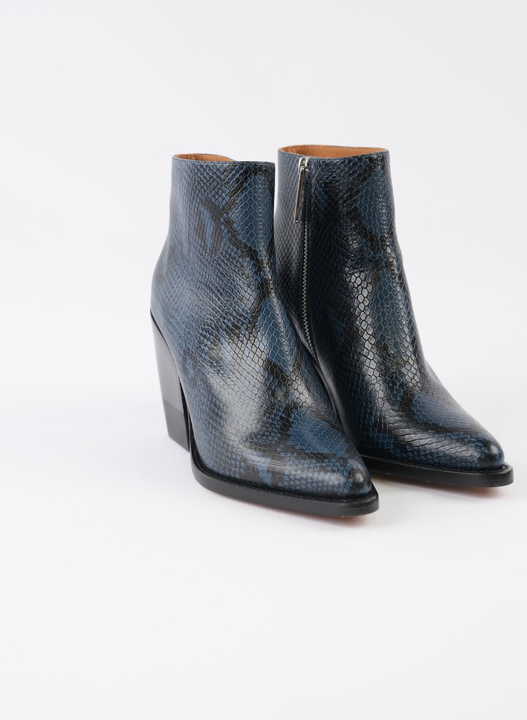 Chloe Blue Rylee Embossed Ankle Boots