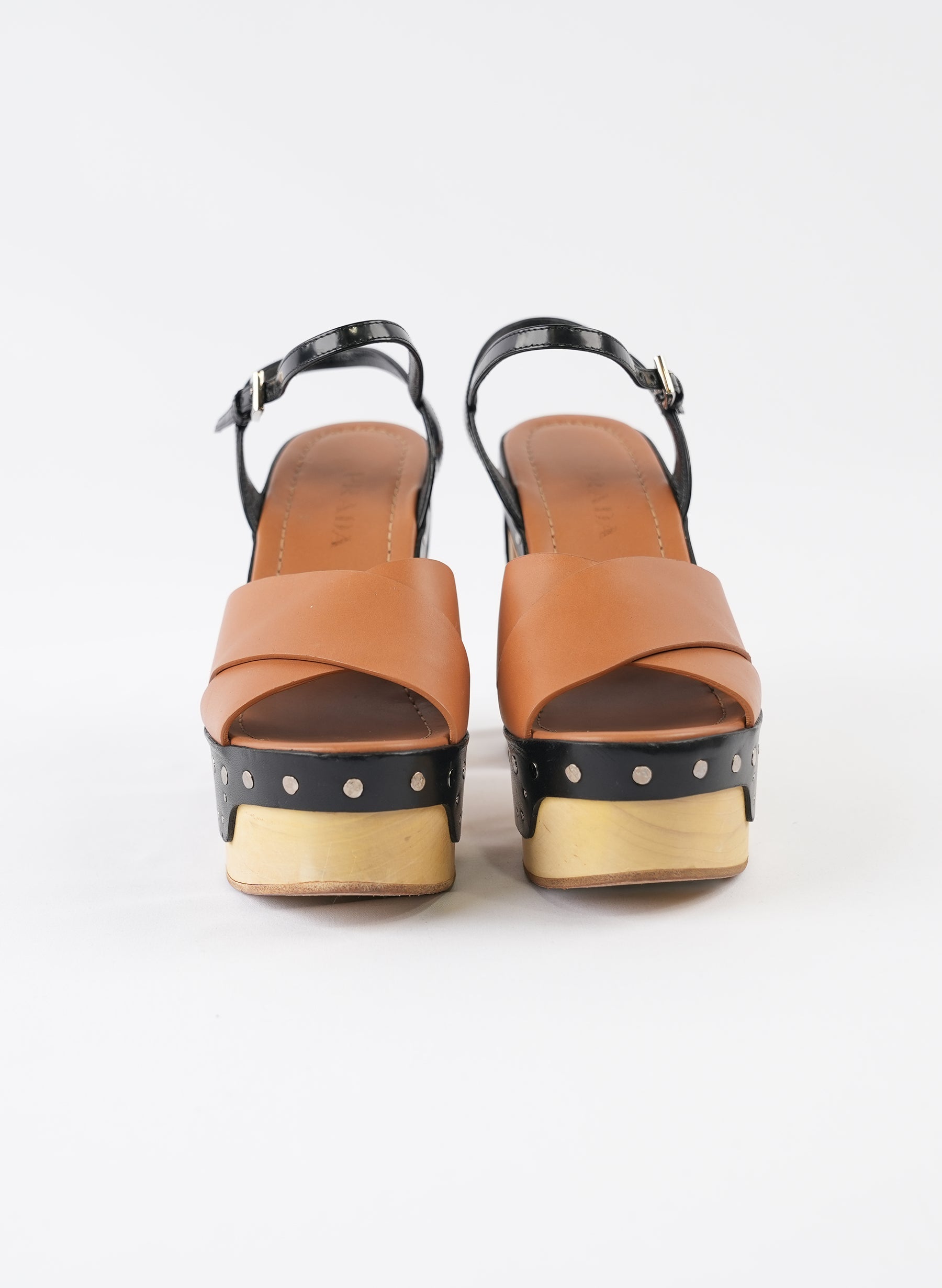 Prada Two Tone Criss Cross Platform Sandals