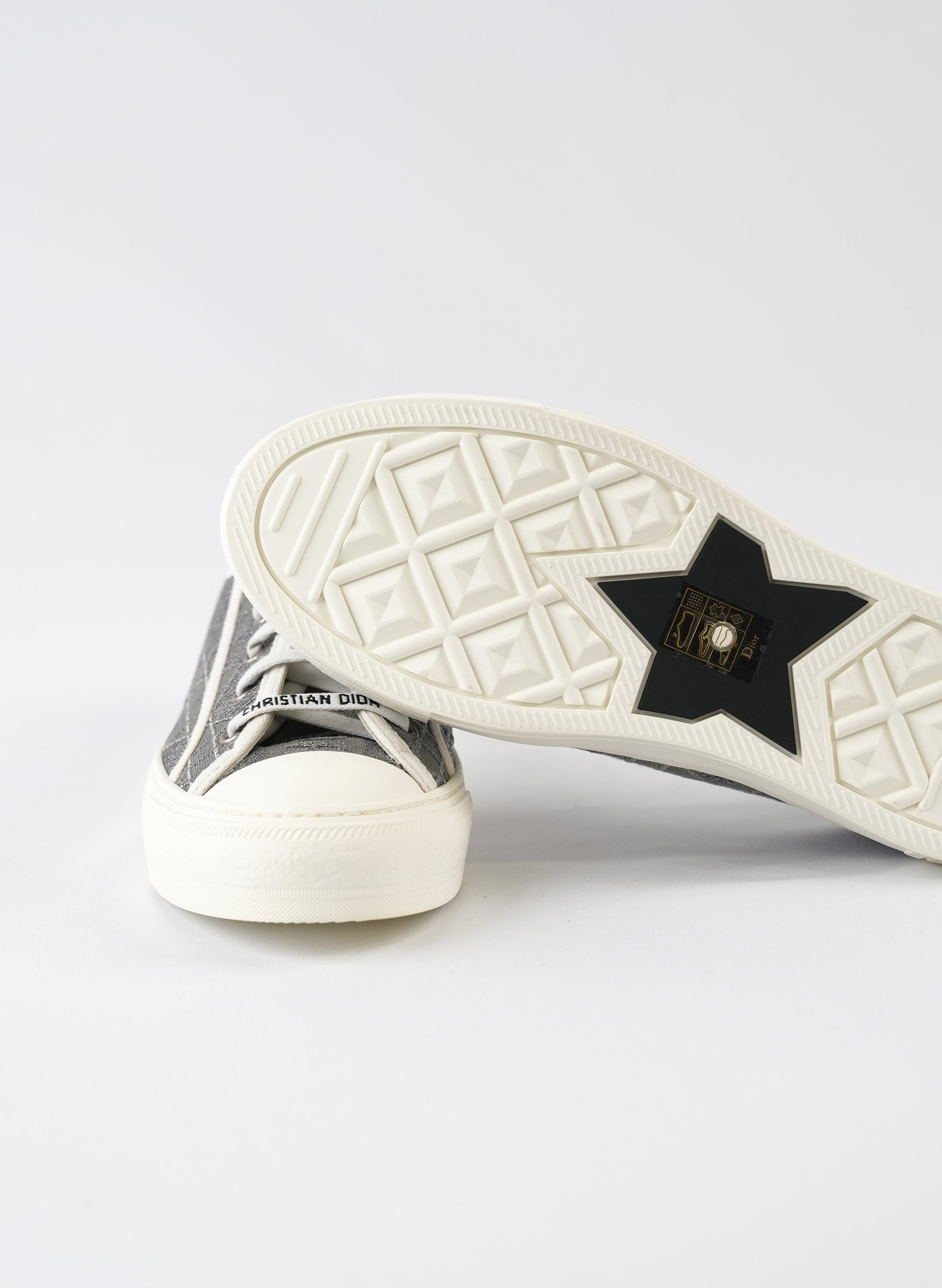 Christian Dior Grey Cotton Cannage Walk'N'Dior Low Top Sneakers