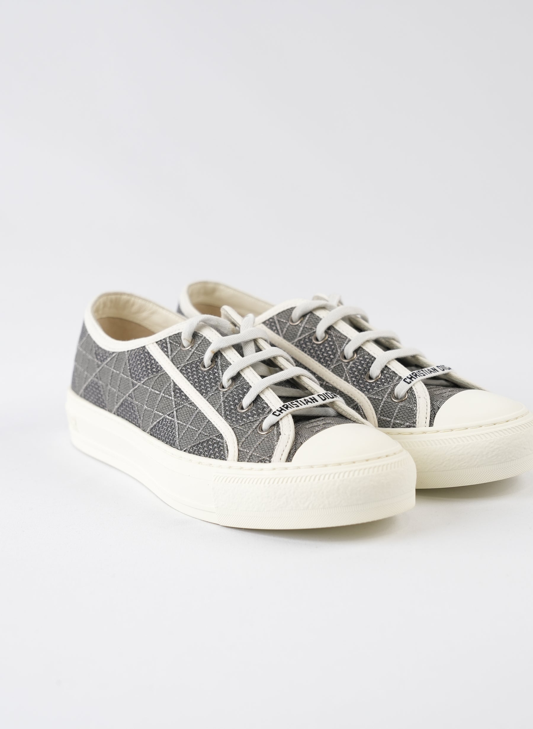 Christian Dior Grey Cotton Cannage Walk'N'Dior Low Top Sneakers