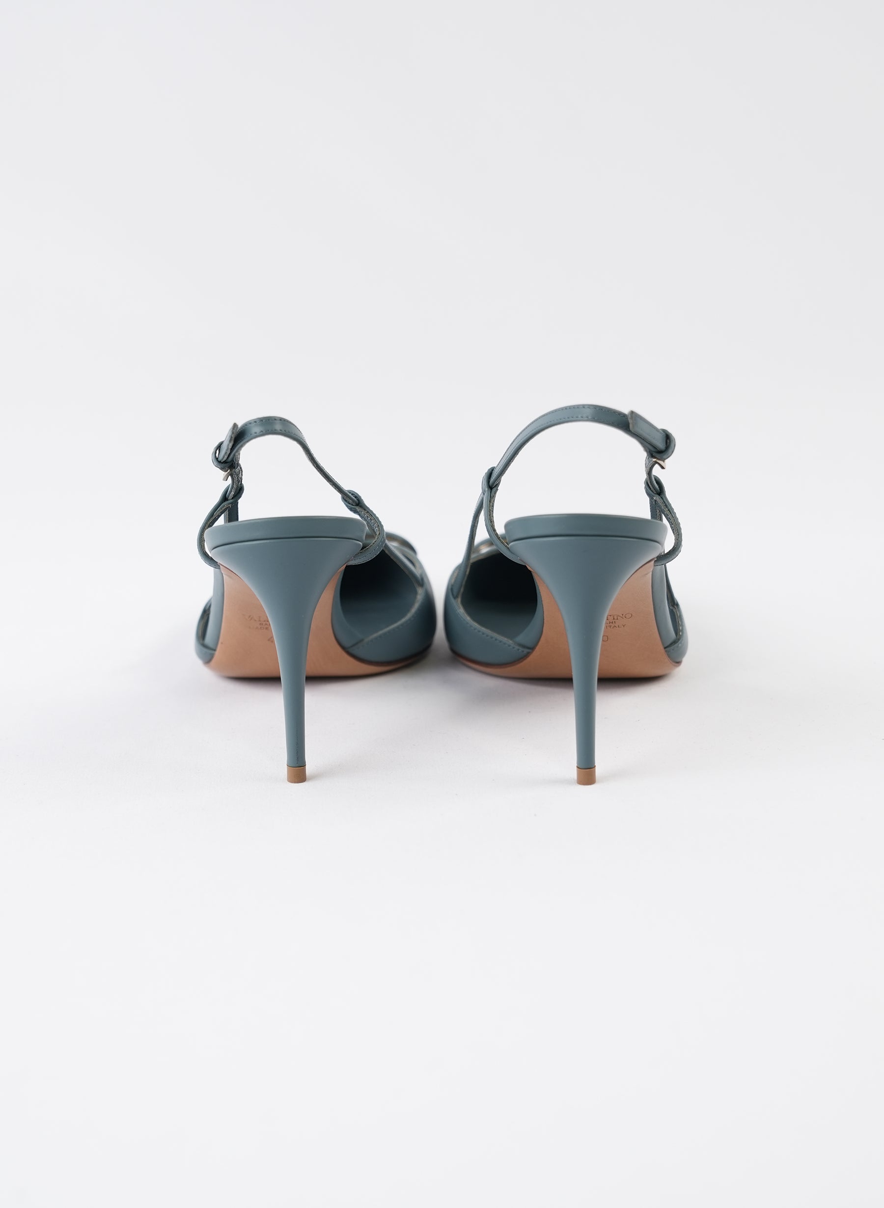 Valentino Navy Blue Leather Escape V Logo Slingback Pumps